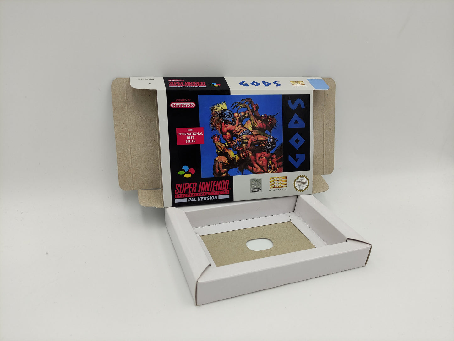 Gods - box with inner tray option - NTSC or PAL - Super Nintendo/ SNES- thick cardboard. Top Quality !!