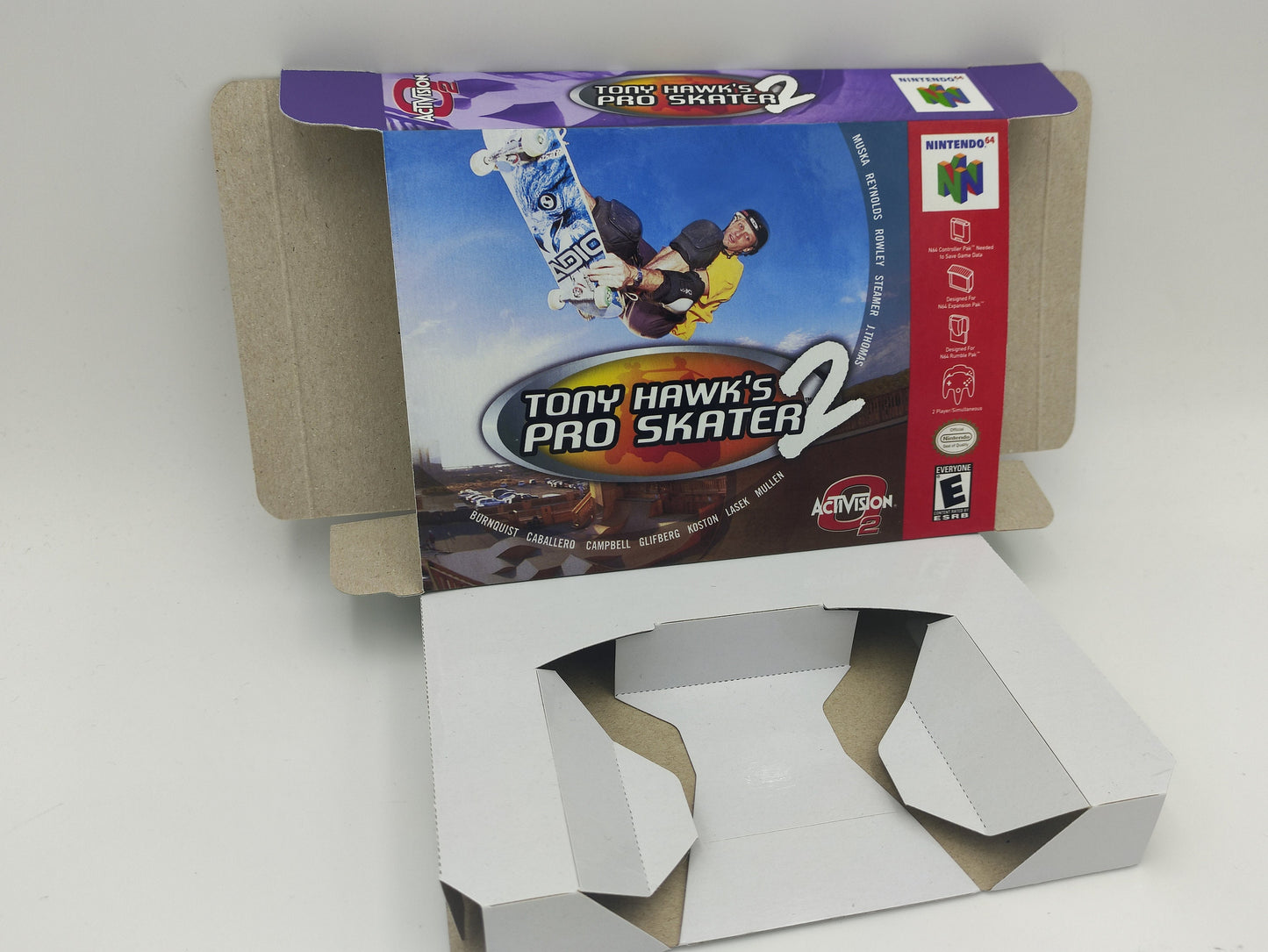 Tony Hawk's Pro Skater 2 - Box with inner tray option - PAL or NTSC - N64 - thick cardboard as in the original. Top Quality !!