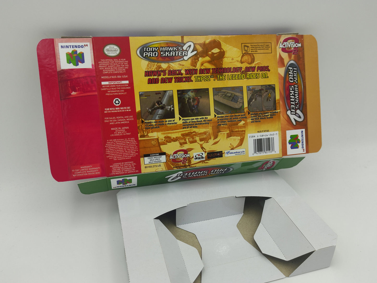 Tony Hawk's Pro Skater 2 - Box with inner tray option - PAL or NTSC - N64 - thick cardboard as in the original. Top Quality !!