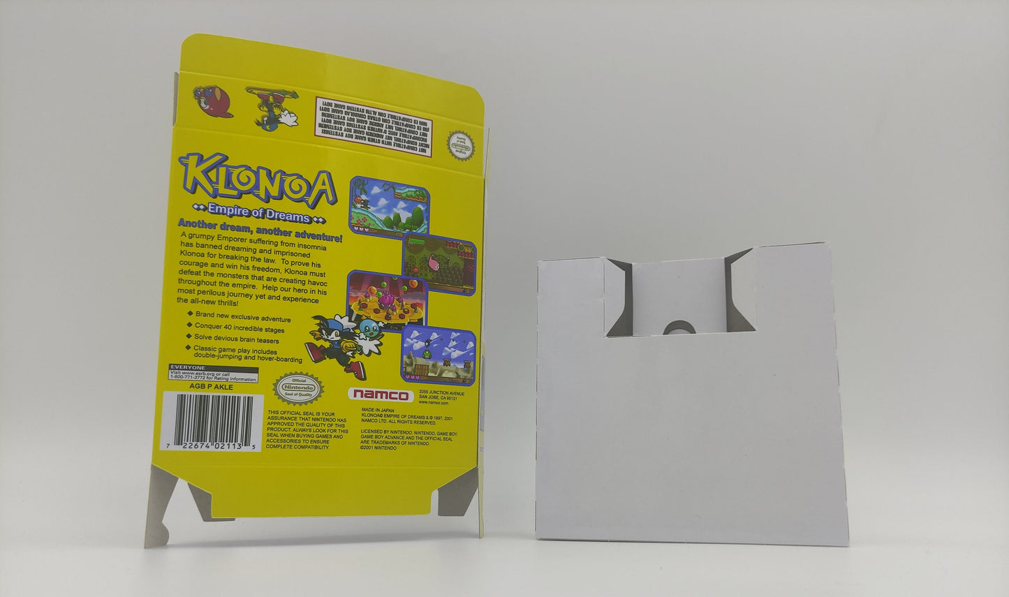 Klonoa Empire of Dreams - Box with inner tray option - Game Boy Advance/ GBA - thick cardboard. Top Quality !