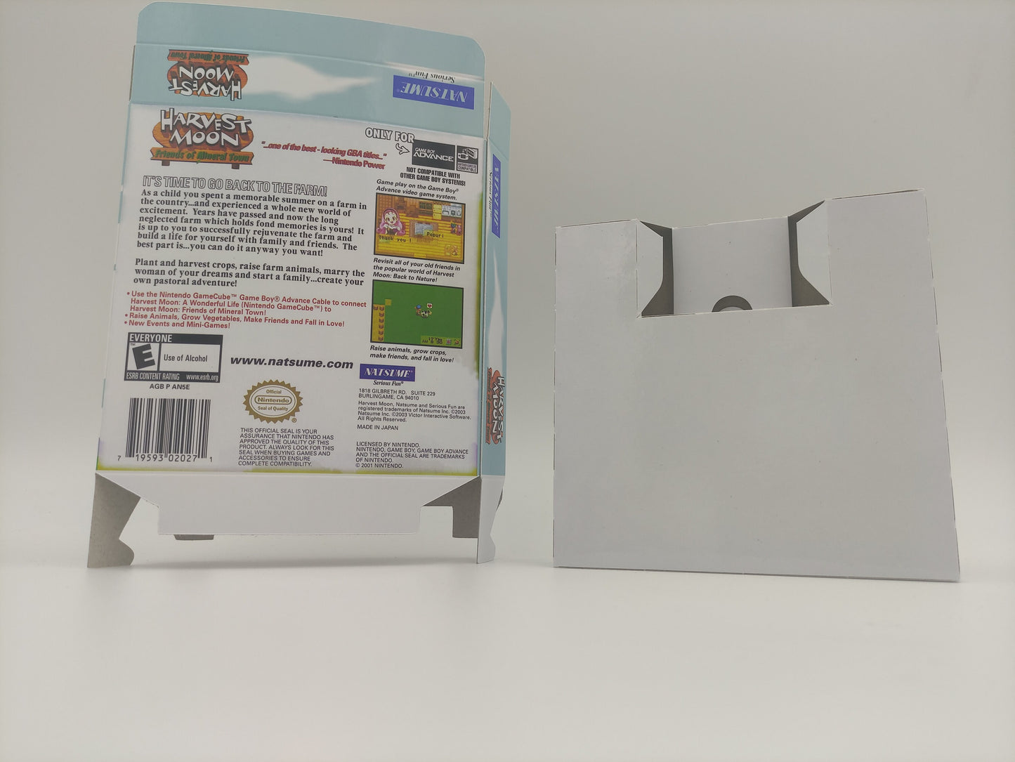 Harvest Moon: Friends of Mineral Town - Box with inner tray option - Game Boy Advance/ GBA - thick cardboard. Top Quality !