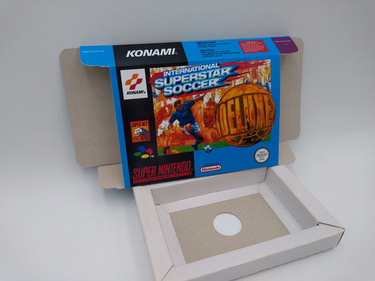 International Superstar Soccer Deluxe - NTSC or PAL - SNES - box with inner tray option - thick cardboard as in the original.