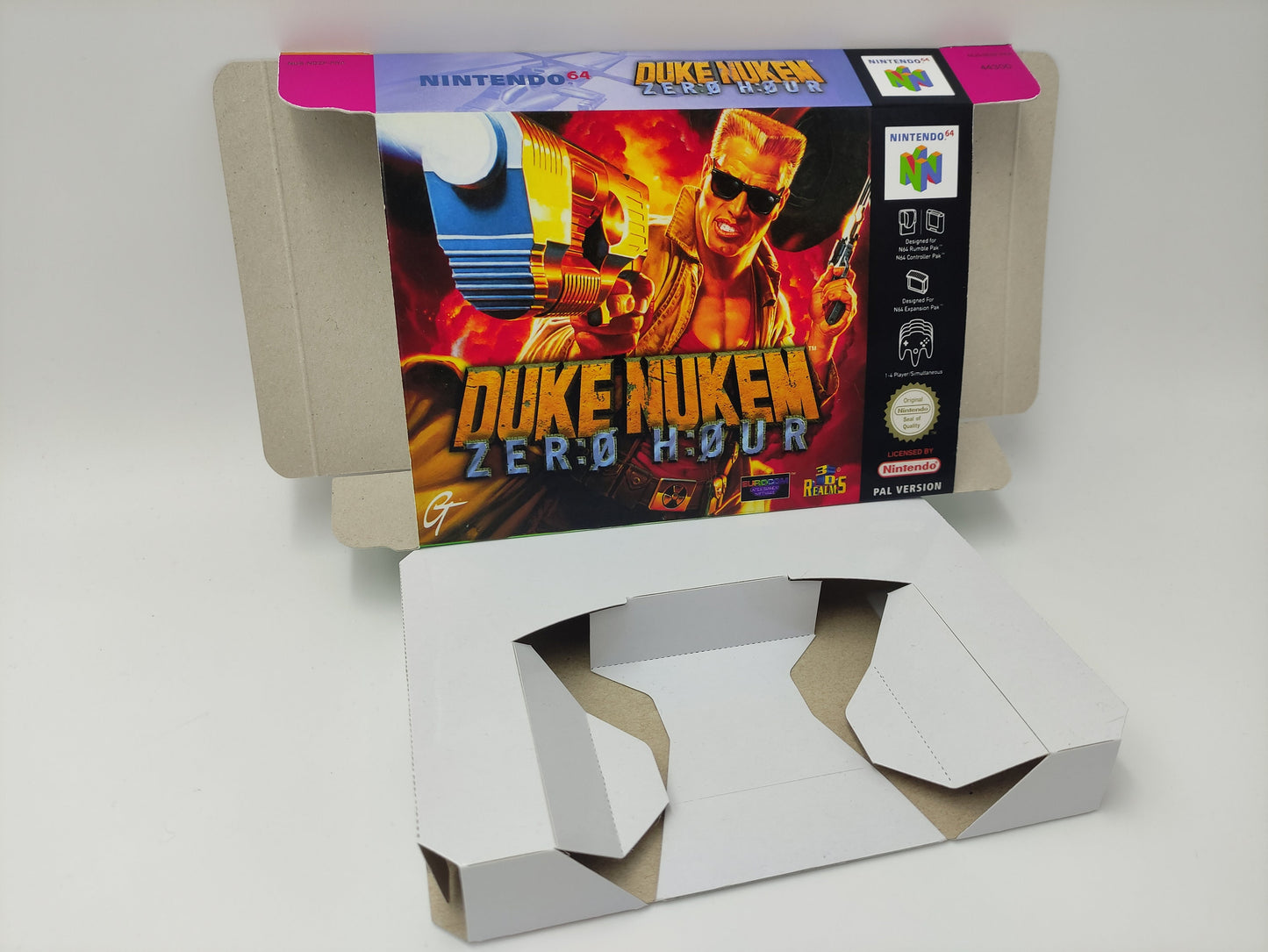 Duke Nukem Zero Hour - box with inner tray option - NTSC or PAL - Nintendo 64 - thick cardboard. Top Quality !!