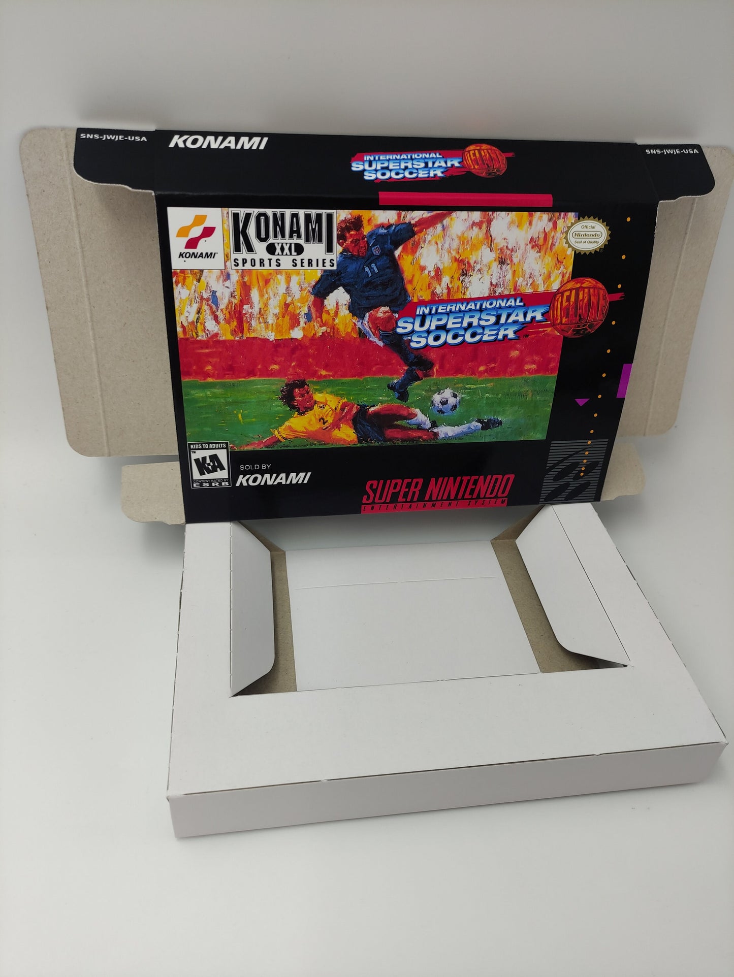 International Superstar Soccer Deluxe - NTSC or PAL - SNES - box with inner tray option - thick cardboard as in the original.