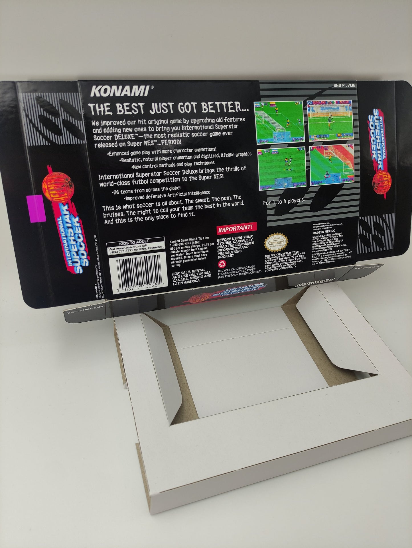 International Superstar Soccer Deluxe - NTSC or PAL - SNES - box with inner tray option - thick cardboard as in the original.