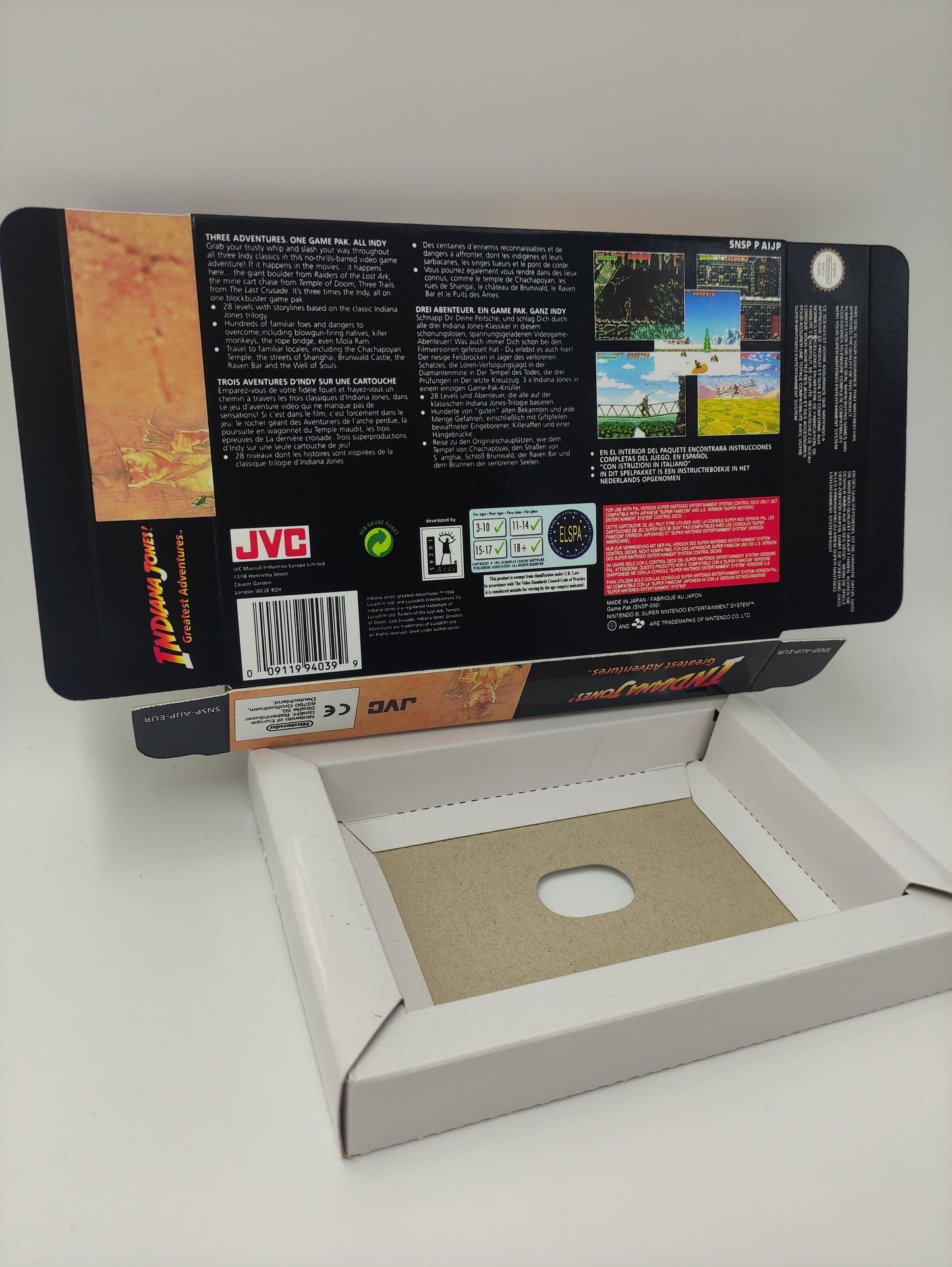 Indiana Jones Greatest Adventure - box with inner tray option -  PAL - Super Nintendo/ SNES - thick cardboard.