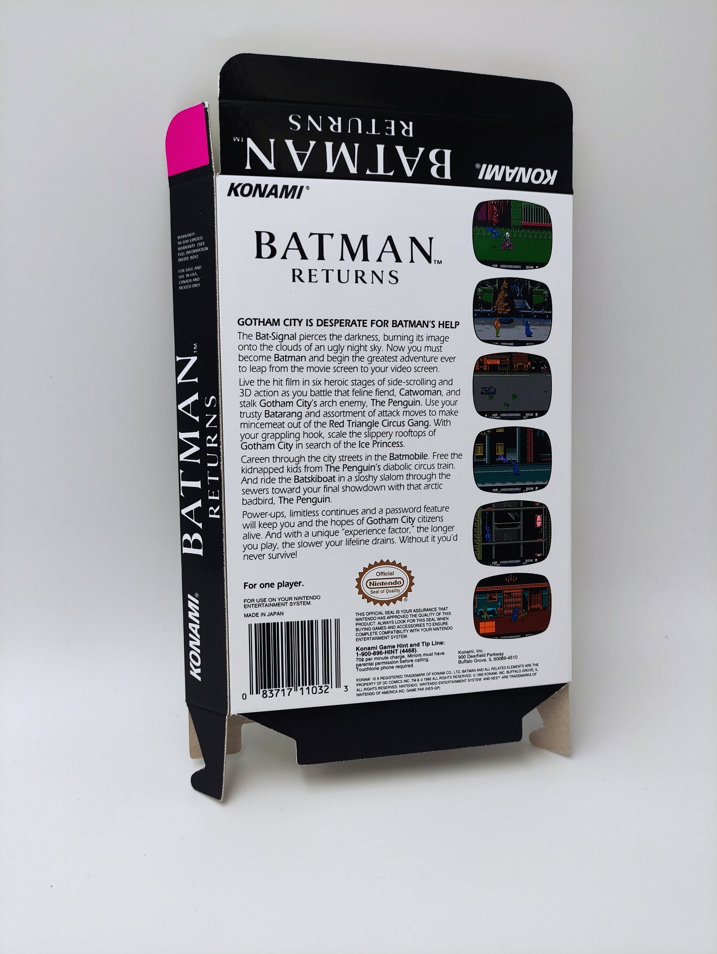 Batman Returns - Box Replacement, Dust Cover, Block - NES - NTSC or PAL - thick cardboard as in the original. Top Quality !