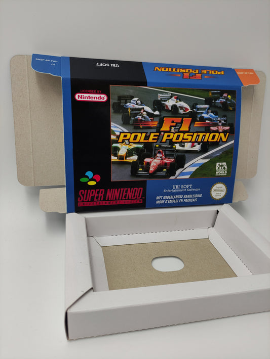 F1 Pole Position - box with inner tray option - NTSC or PAL - Super Nintendo/ SNES- thick cardboard.