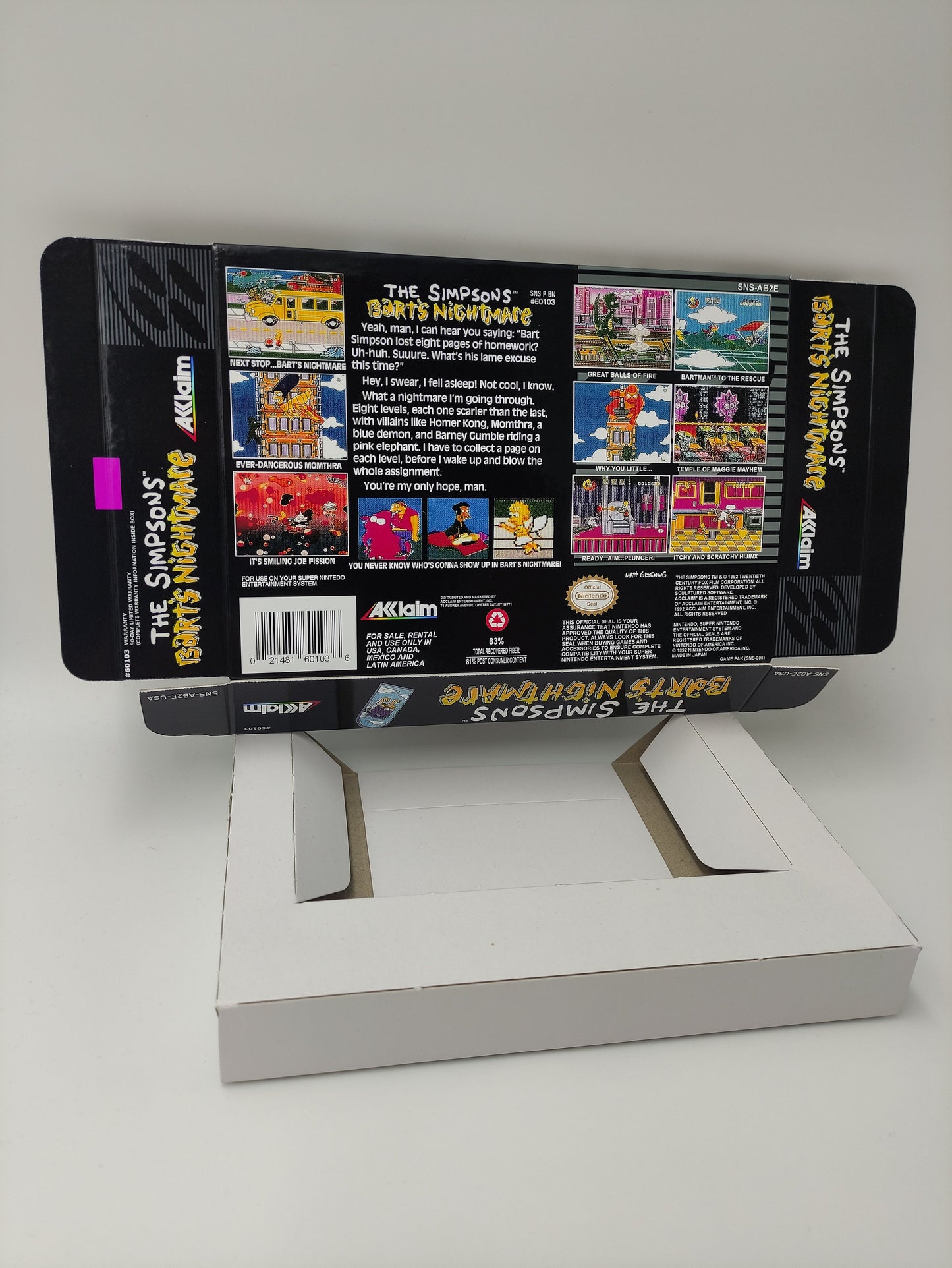 The Simpson's Barth's Nightmare - box with inner tray option - PAL or NTSC region -  Super Nintendo/ SNES- thick cardboard.