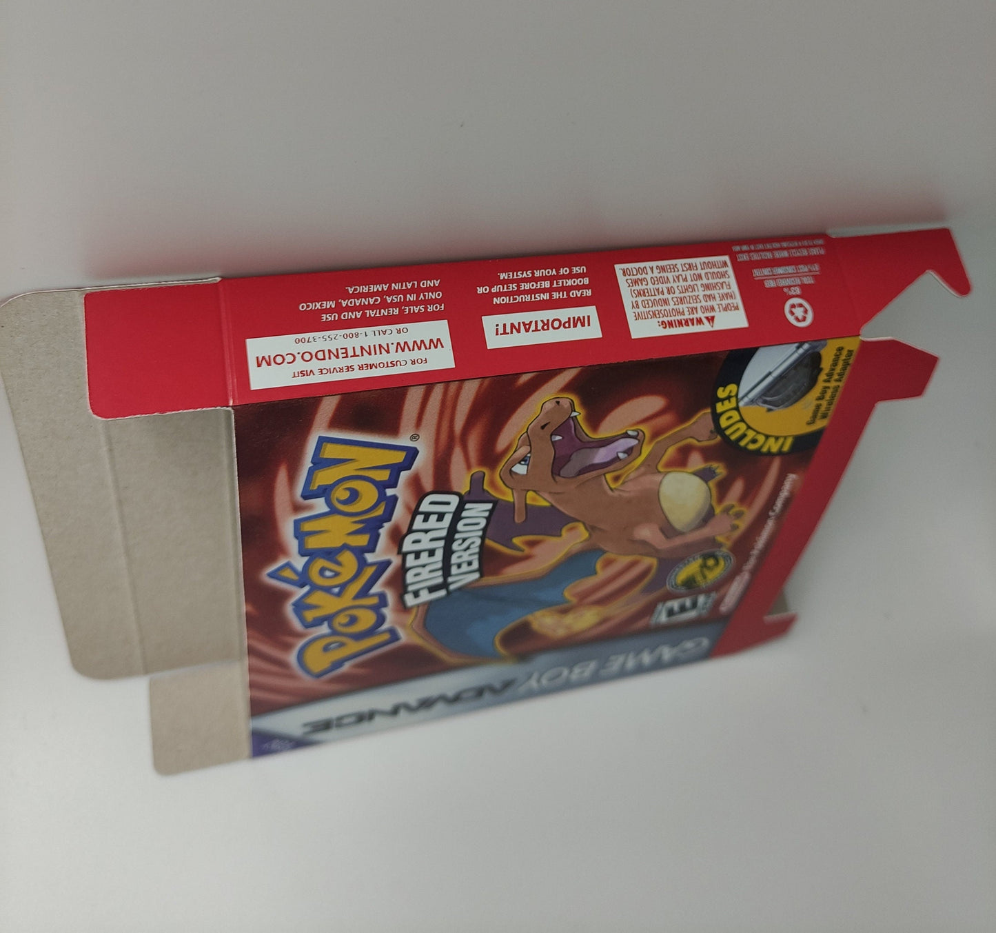 Pokémon FireRed Version - box with inner tray option - Game Boy Advance/ GBA - thick cardboard. Top Quality !!