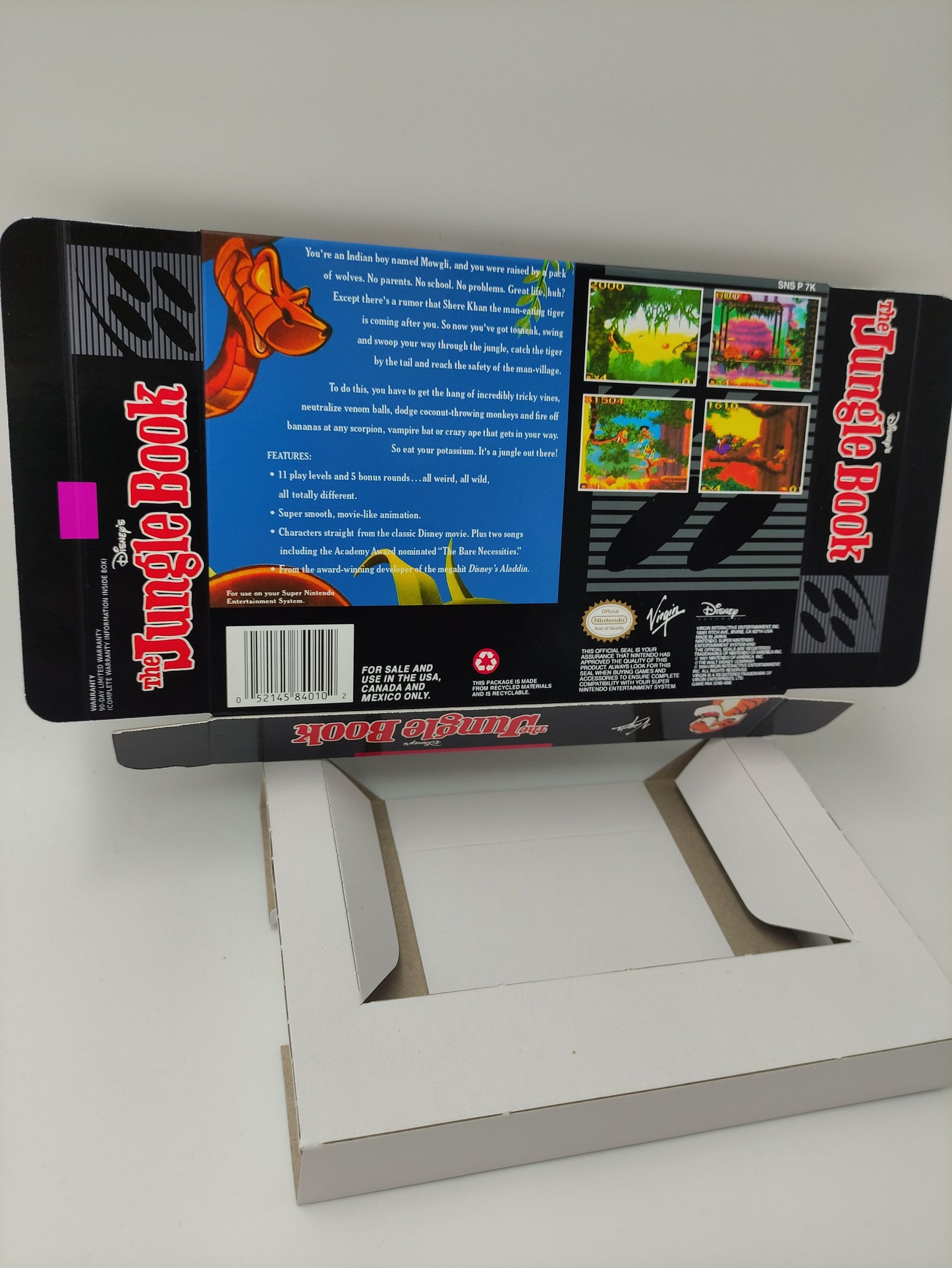 The Jungle Book - box with inner tray option - NTSC - Super Nintendo/ SNES - thick cardboard.