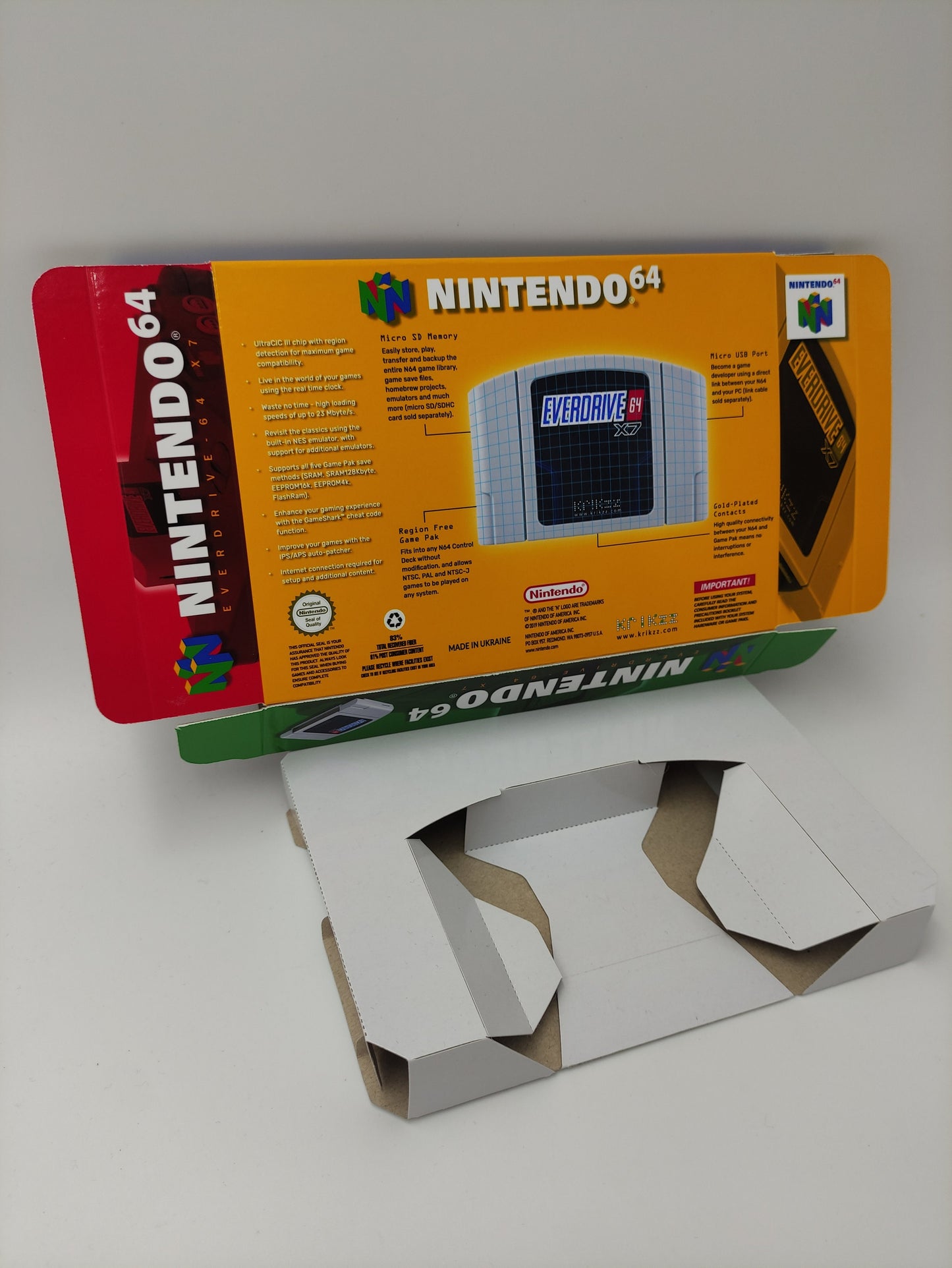 Everdrive - box with inner tray option - Nintendo 64 - thick cardboard. Top Quality !!