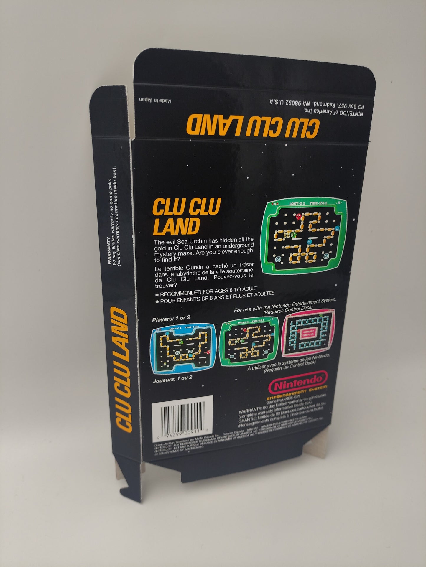 Clu Clu Land - Box only - NES - PAL or NTSC - thick cardboard as in the original. Top Quality !