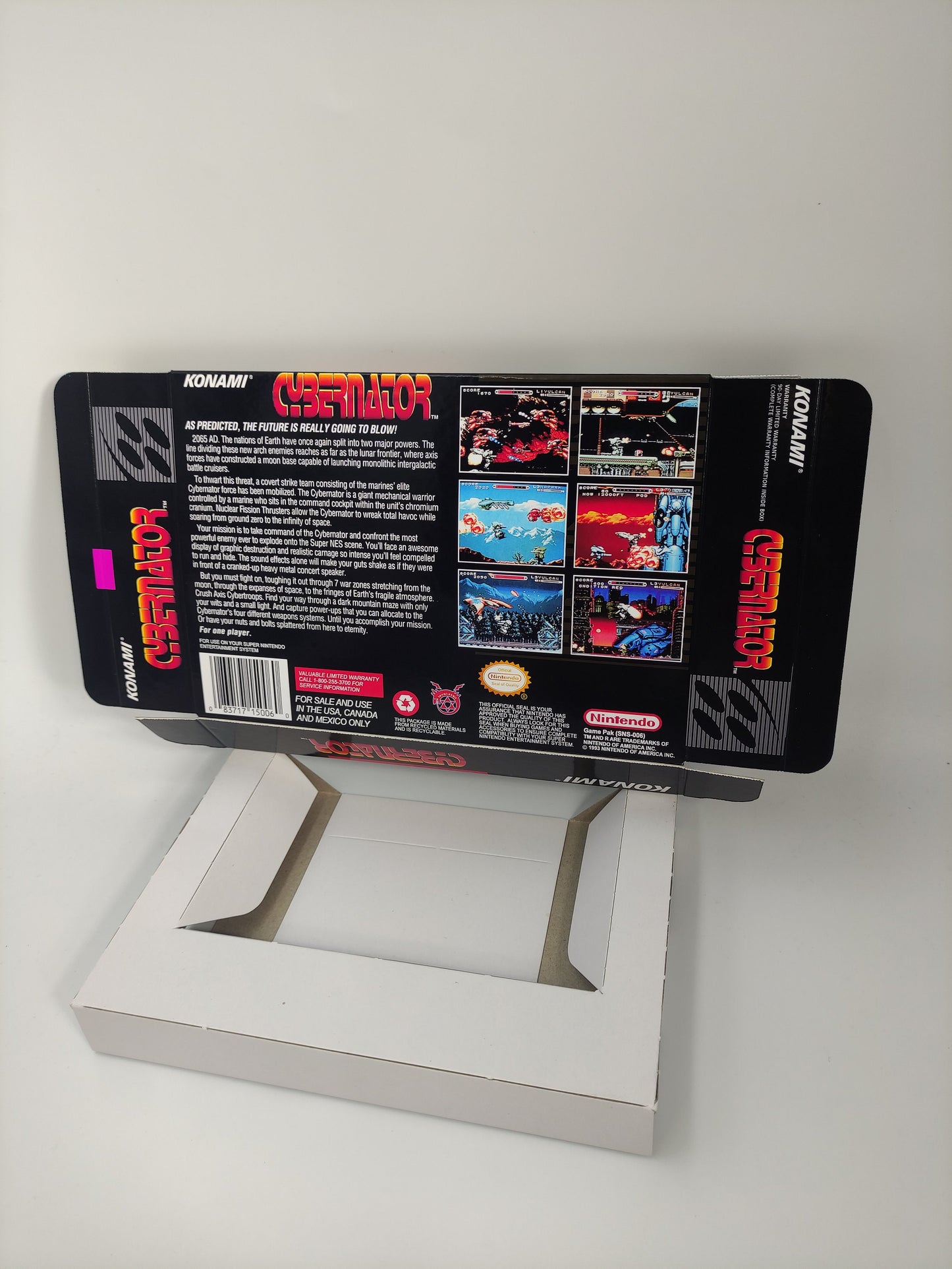 Cybernator - box with inner tray option - PAL or NTSC - SNES - thick cardboard as in the original.