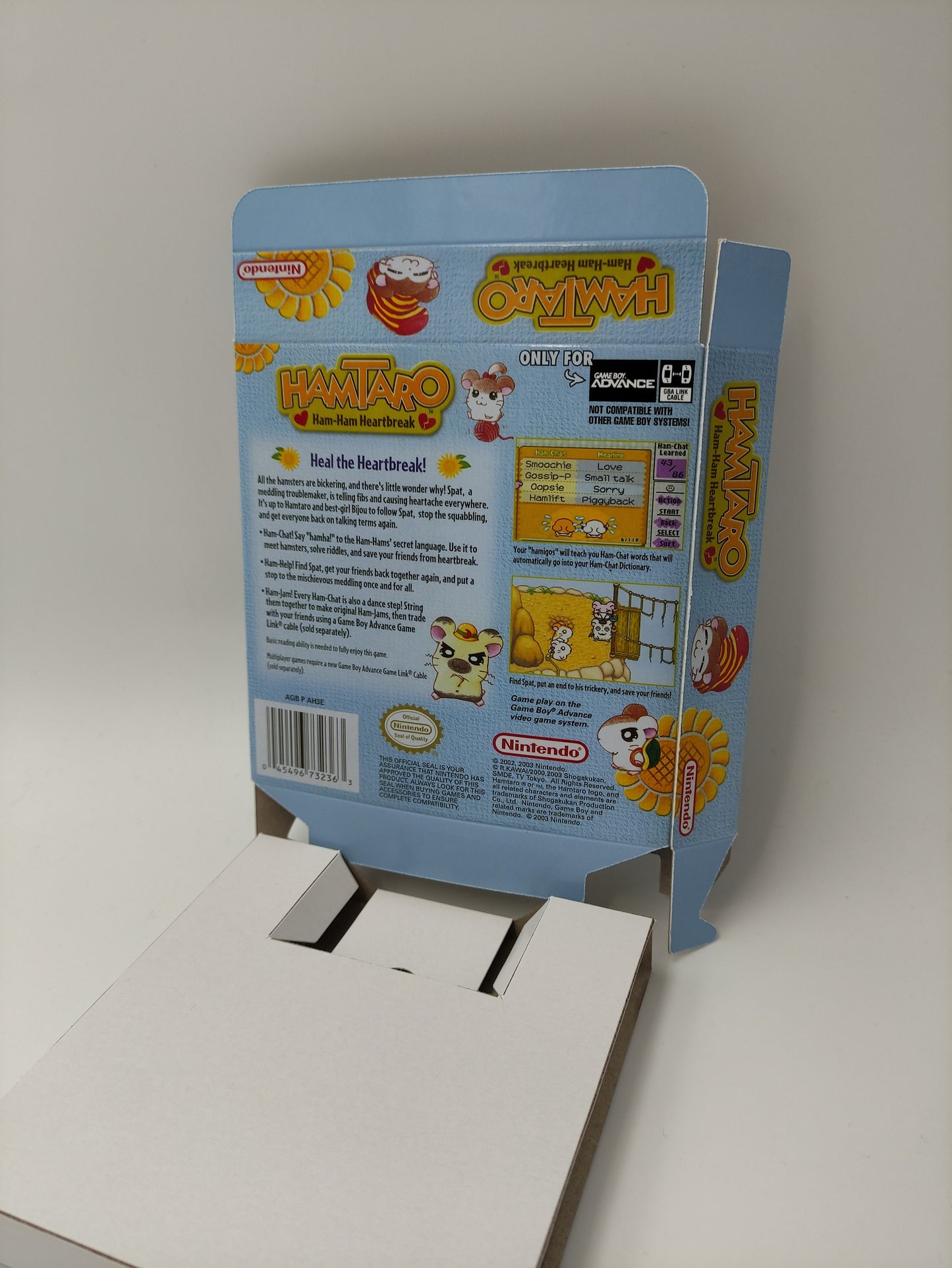 Hamtaro Ham Ham - box with inner tray option - GBA/ Game Boy Advance - thick cardboard as in the original. HQ!