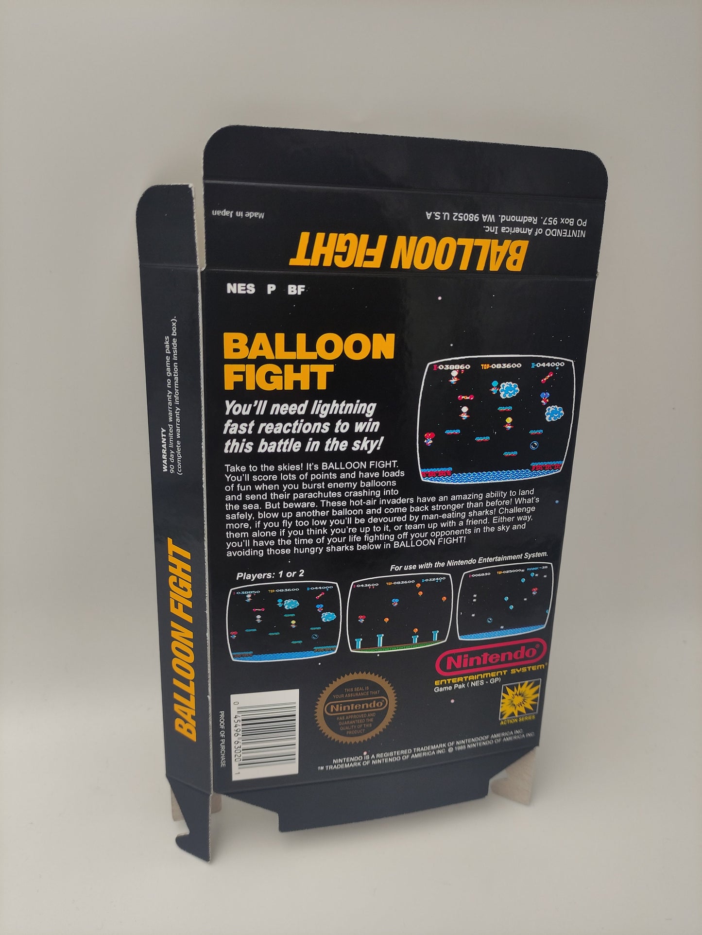 Balloon Fight - Box only - NES - NTSC or PAL - thick cardboard as in the original. Top Quality !