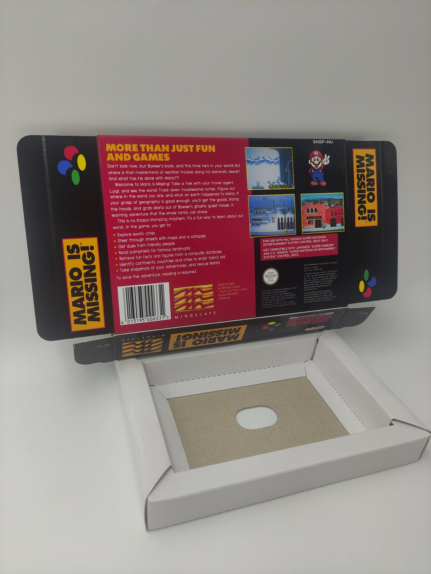 Mario is Missing! - box with inner tray option - Super Nintendo/ SNES - thick cardboard.