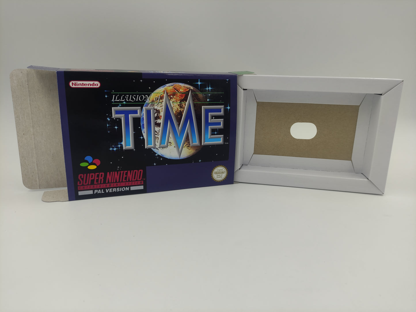 Illusion of Gaia/ Illusion of Time - NTSC or PAL - box with inner tray option - SNES - thick cardboard as in the original.