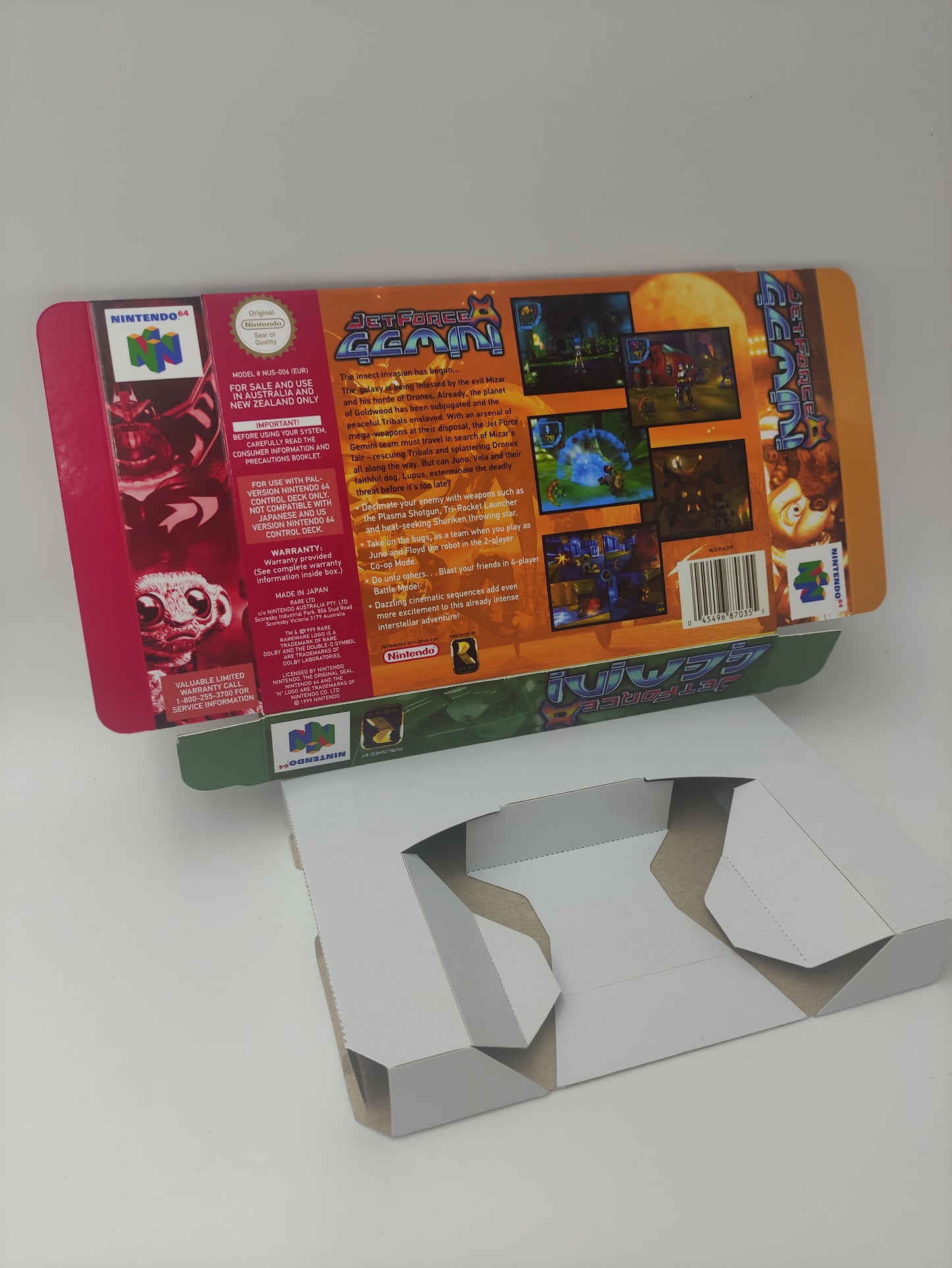 Jet Force Gemini - box with inner tray option - NTSC or PAL - Nintendo 64 - thick cardboard. Top Quality !!