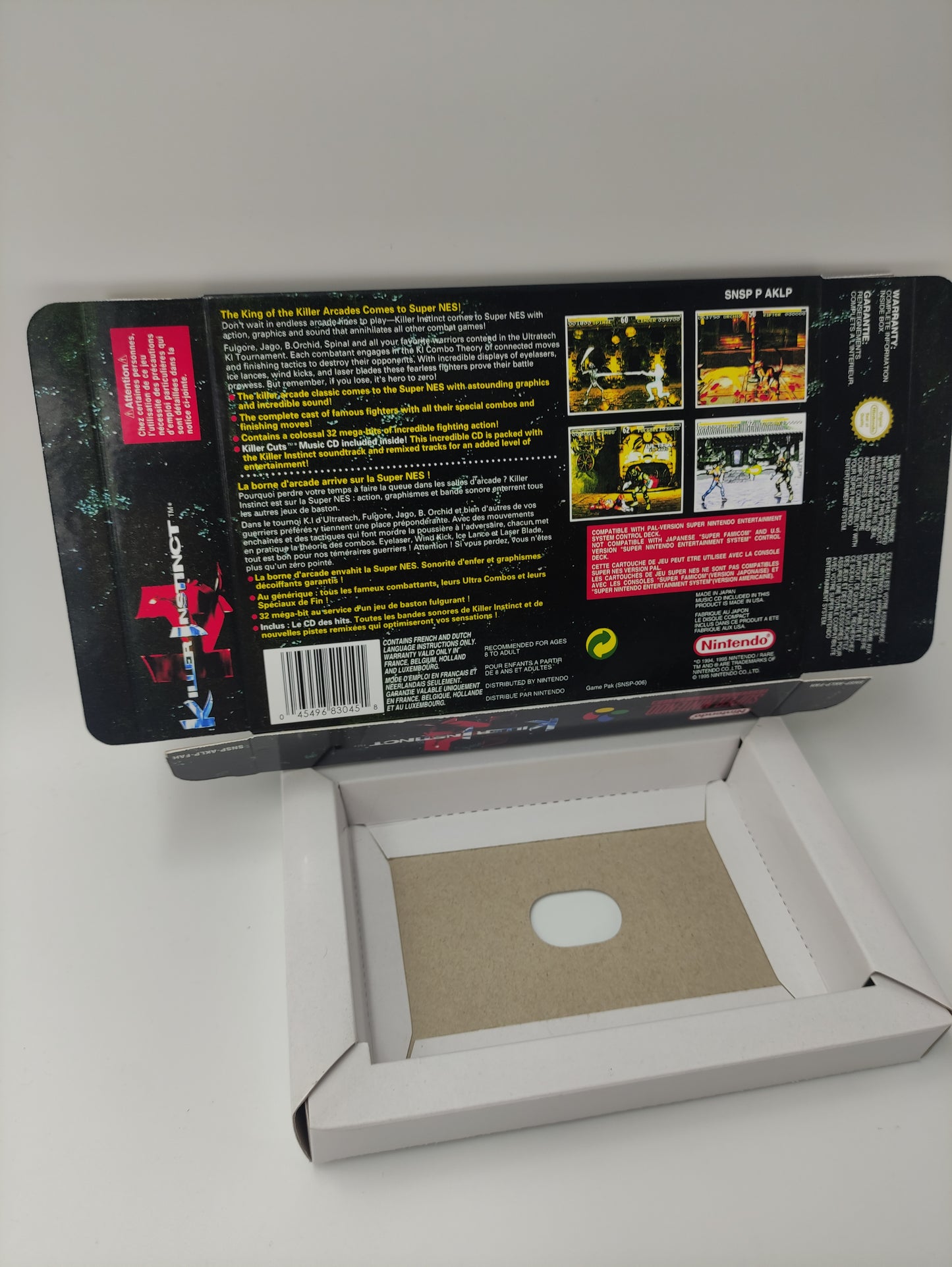 Killer Instinct - box with tray option - NTSC or PAL - SNES - thick cardboard as in the original.