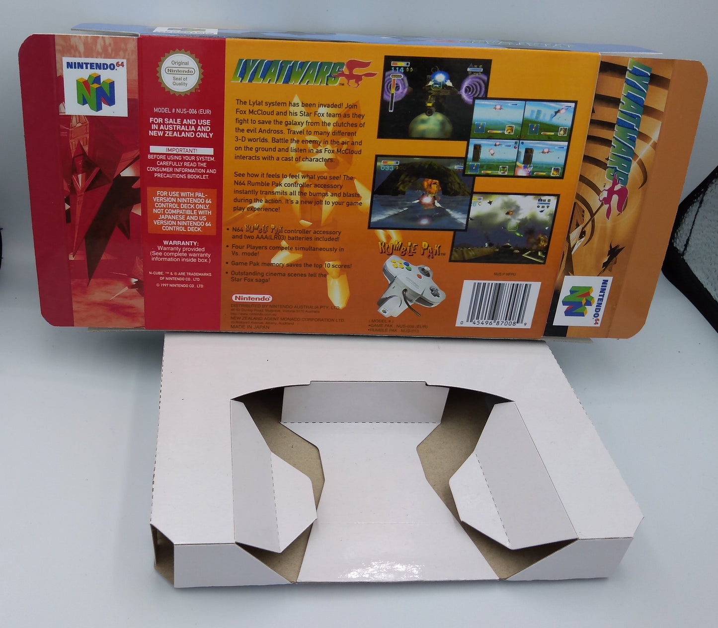 Star Fox 64/ Lylat Wars - Box with inner tray option - N64 - NTSC, PAL or Australian PAL - thick cardboard as in the original.