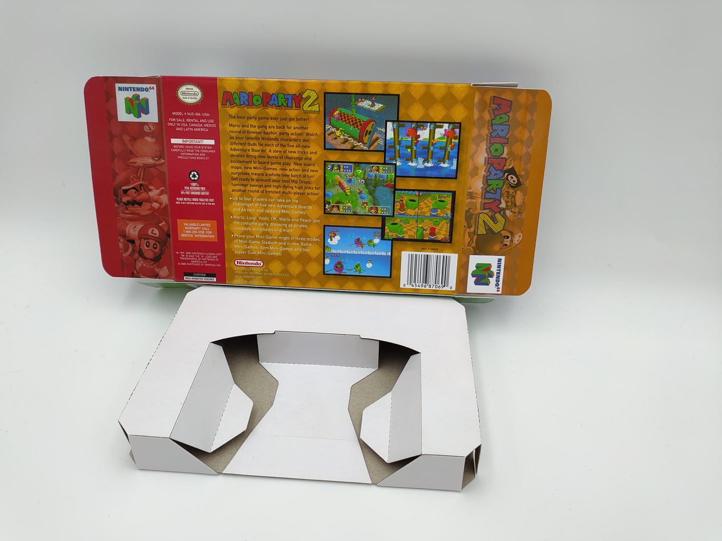 Mario Party 2 box with inner tray option - PAL, Australian PAL or NTSC region- Nintendo 64/ N64 - thick cardboard as in the original.