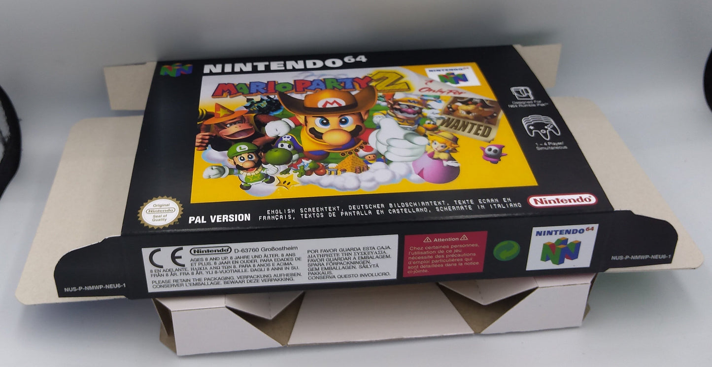 Mario Party 2 box with inner tray option - PAL, Australian PAL or NTSC region- Nintendo 64/ N64 - thick cardboard as in the original.