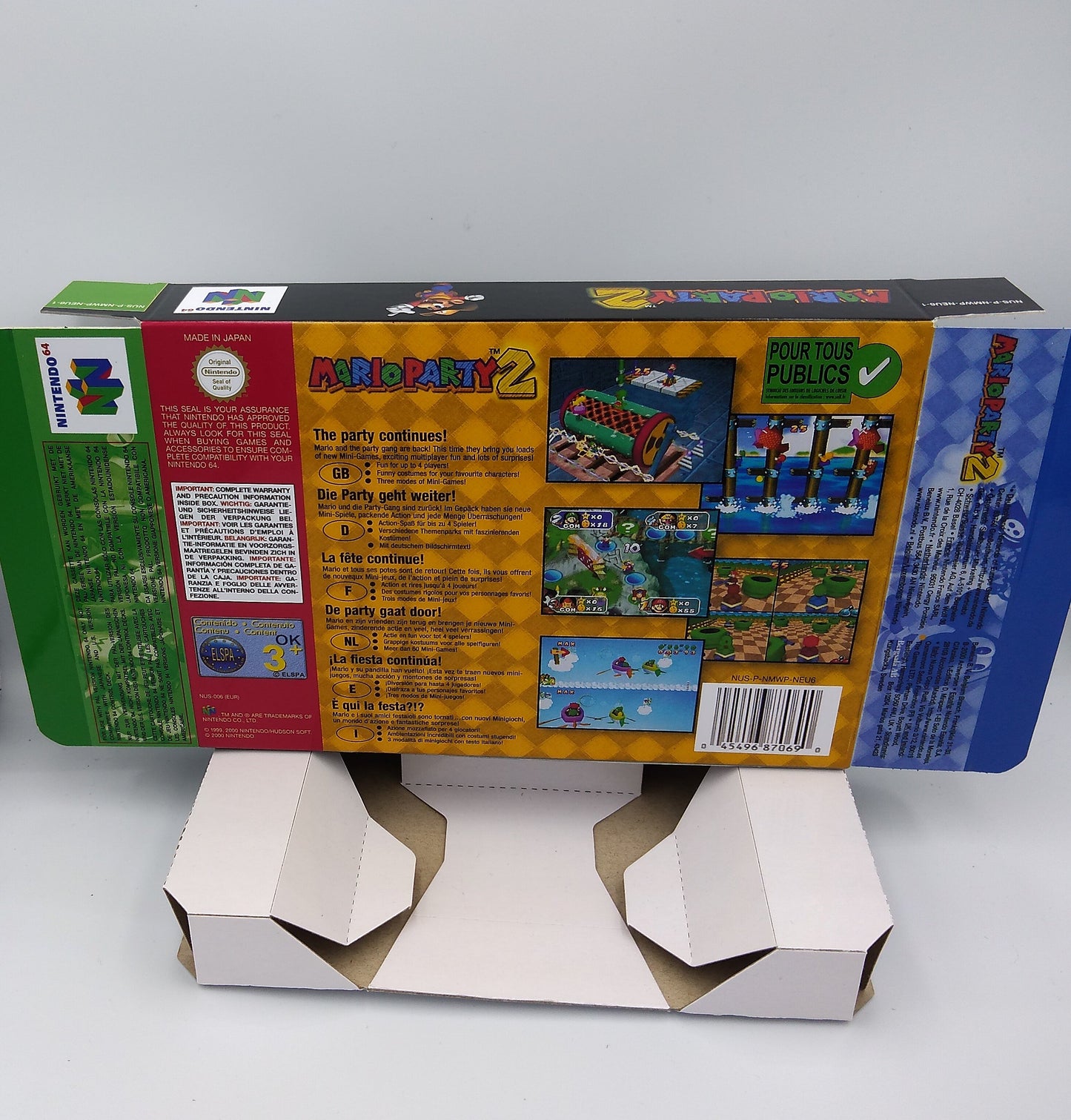 Mario Party 2 box with inner tray option - PAL, Australian PAL or NTSC region- Nintendo 64/ N64 - thick cardboard as in the original.