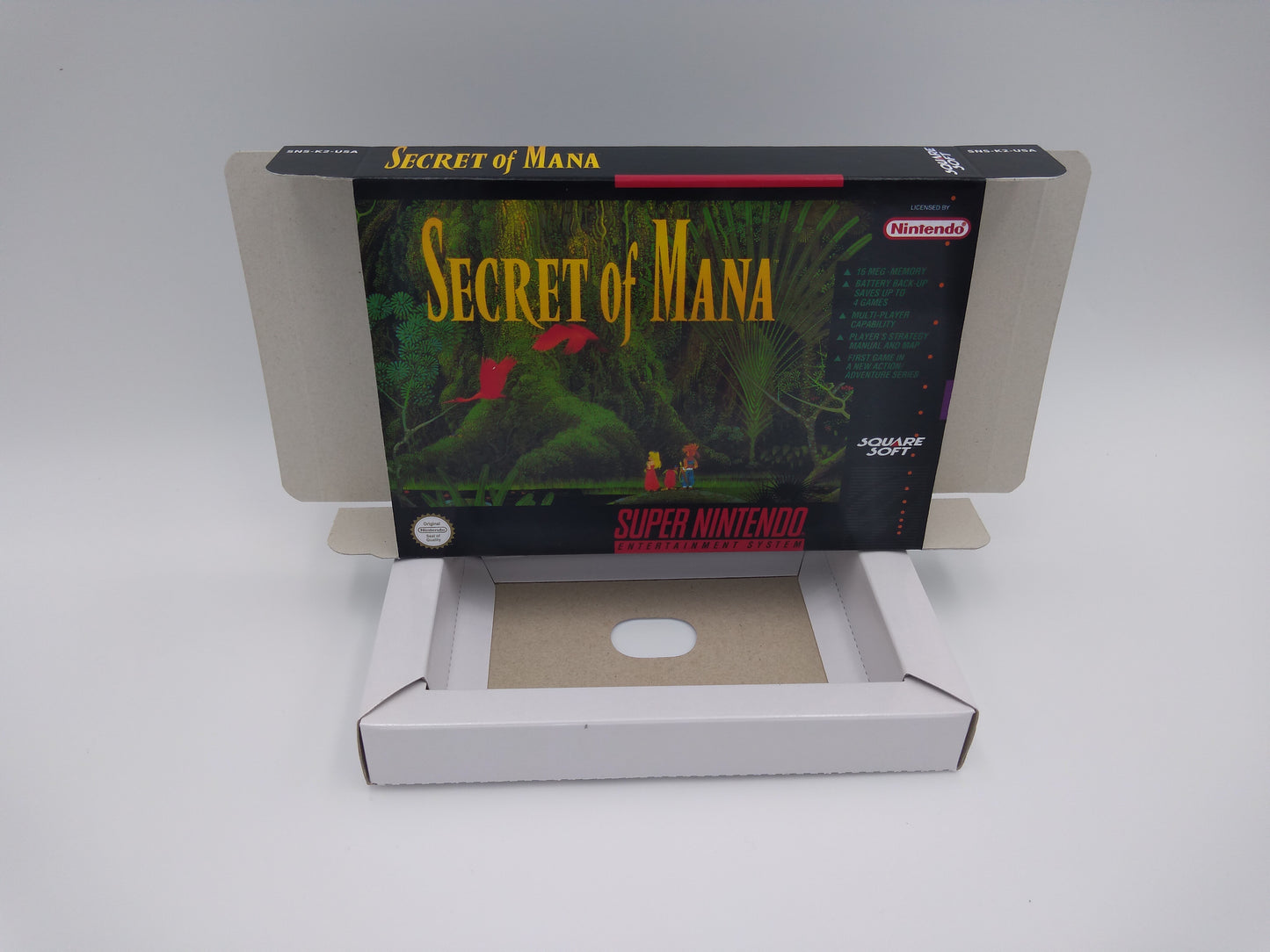 Secret of Mana - box with inner tray option - PAL or NTSC - SNES - thick cardboard as in the original. Top Quality !!