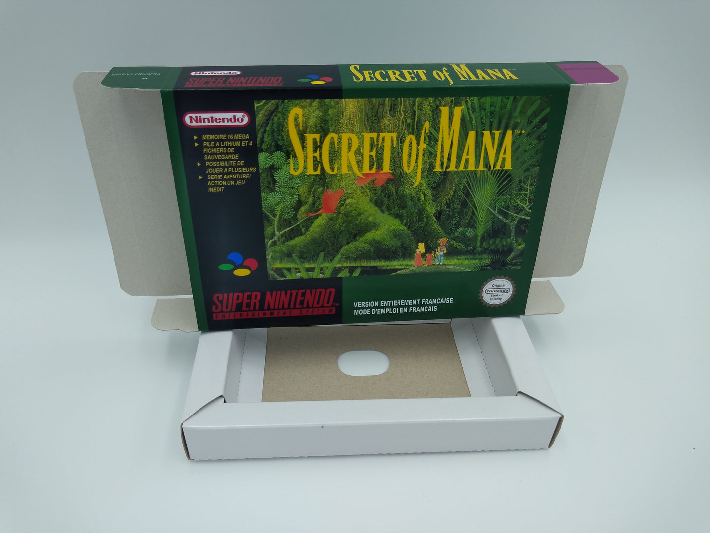 Secret of Mana - box with inner tray option - PAL or NTSC - SNES - thick cardboard as in the original. Top Quality !!