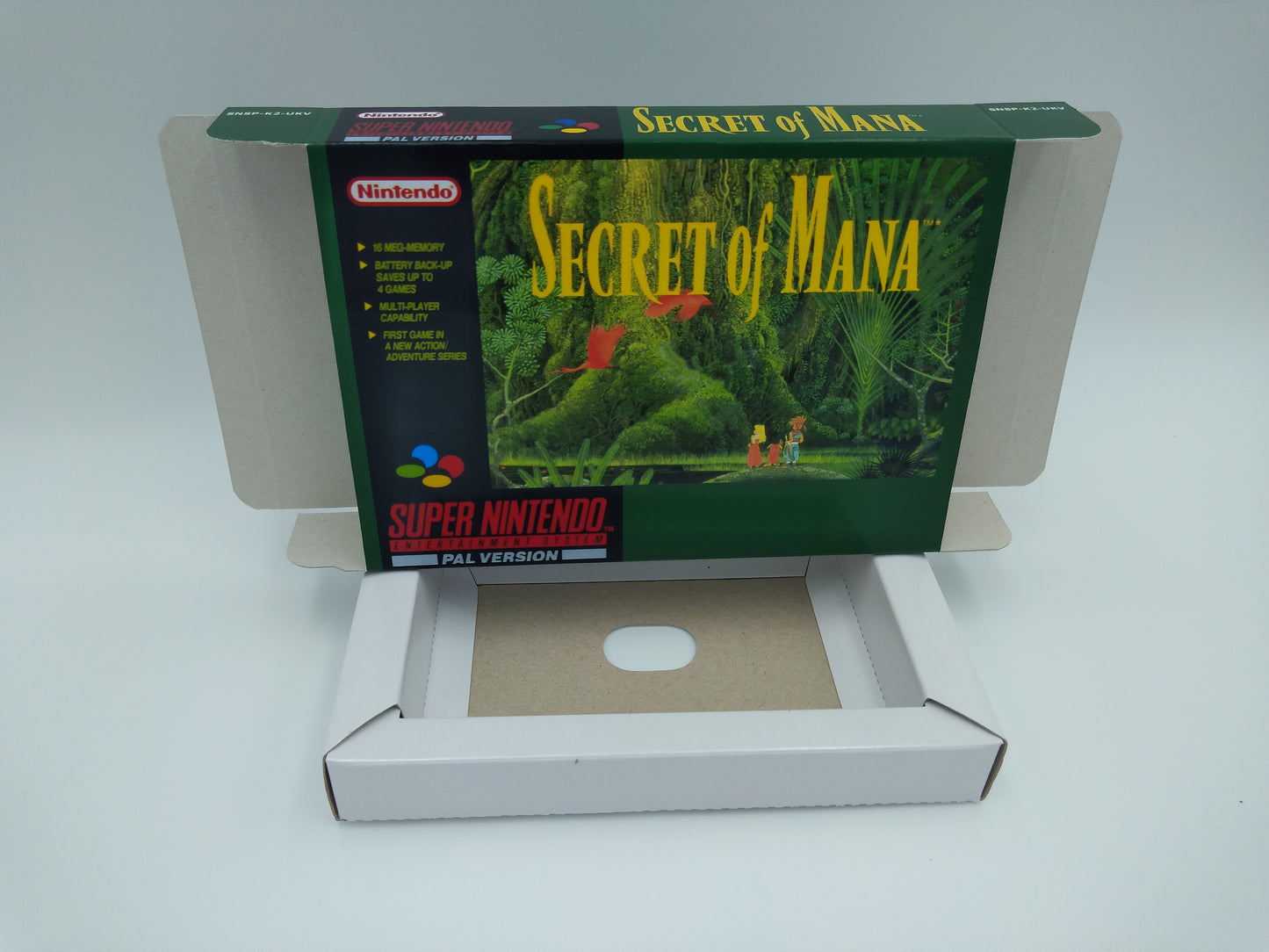 Secret of Mana - box with inner tray option - PAL or NTSC - SNES - thick cardboard as in the original. Top Quality !!