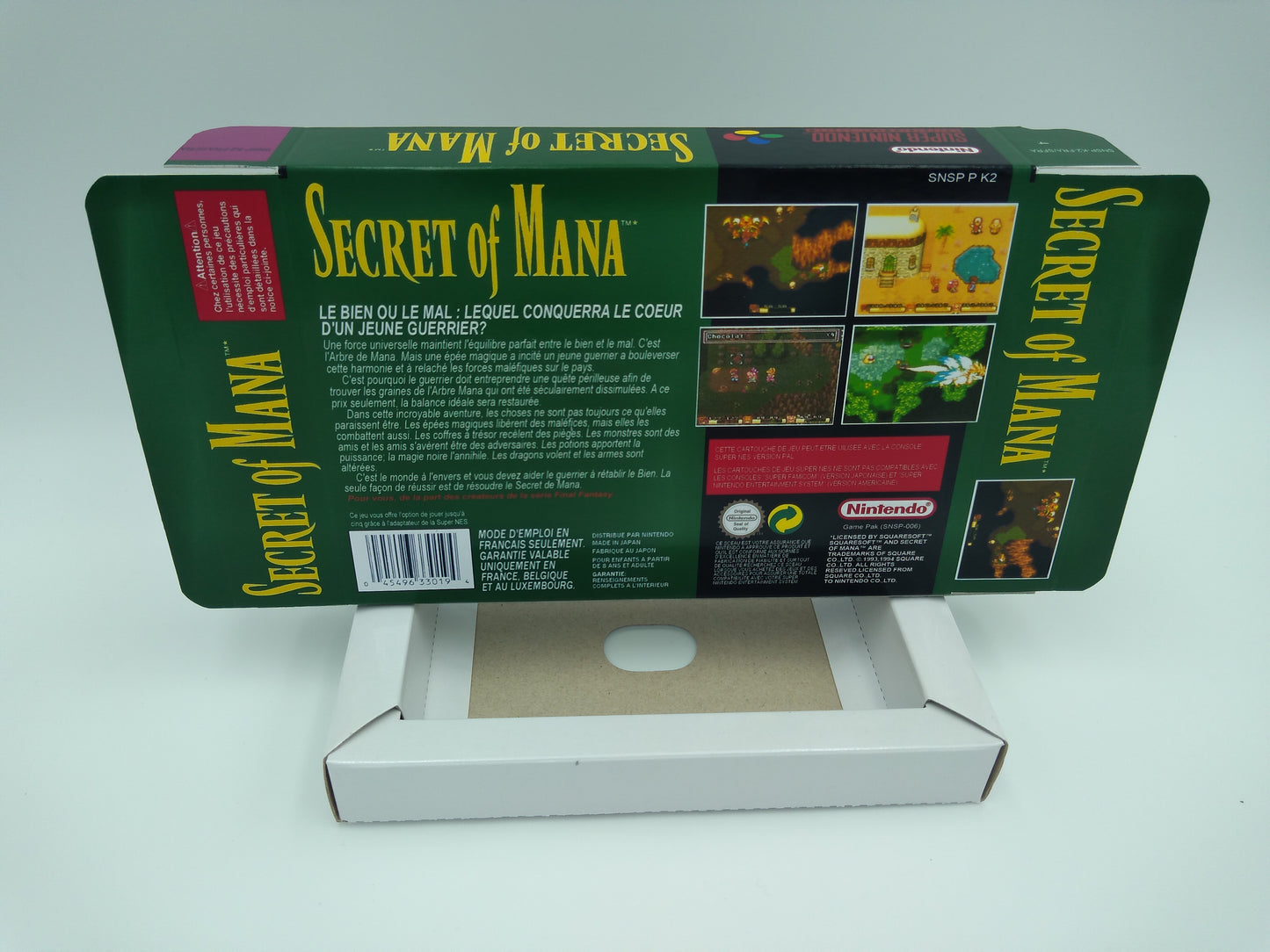 Secret of Mana - box with inner tray option - PAL or NTSC - SNES - thick cardboard as in the original. Top Quality !!