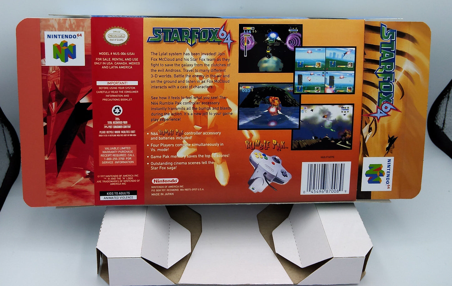 Star Fox 64/ Lylat Wars - Box with inner tray option - N64 - NTSC, PAL or Australian PAL - thick cardboard as in the original.