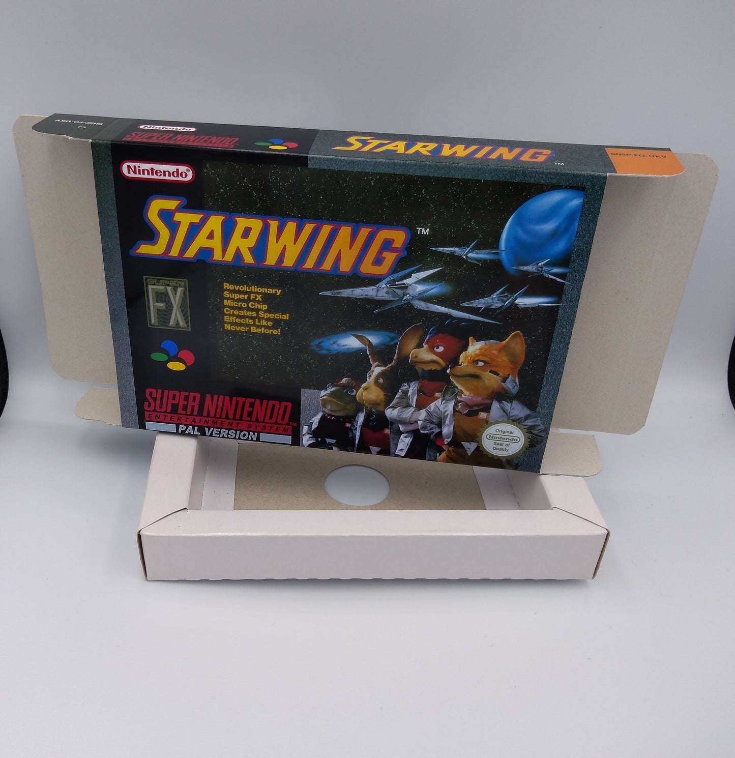 Starwing - Replacement Box, Manual, Inner Tray - PAL or NTSC region - Super Nintendo/ SNES - thick cardboard.