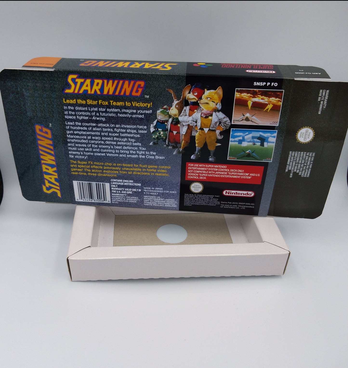 Starwing - Replacement Box, Manual, Inner Tray - PAL or NTSC region - Super Nintendo/ SNES - thick cardboard.