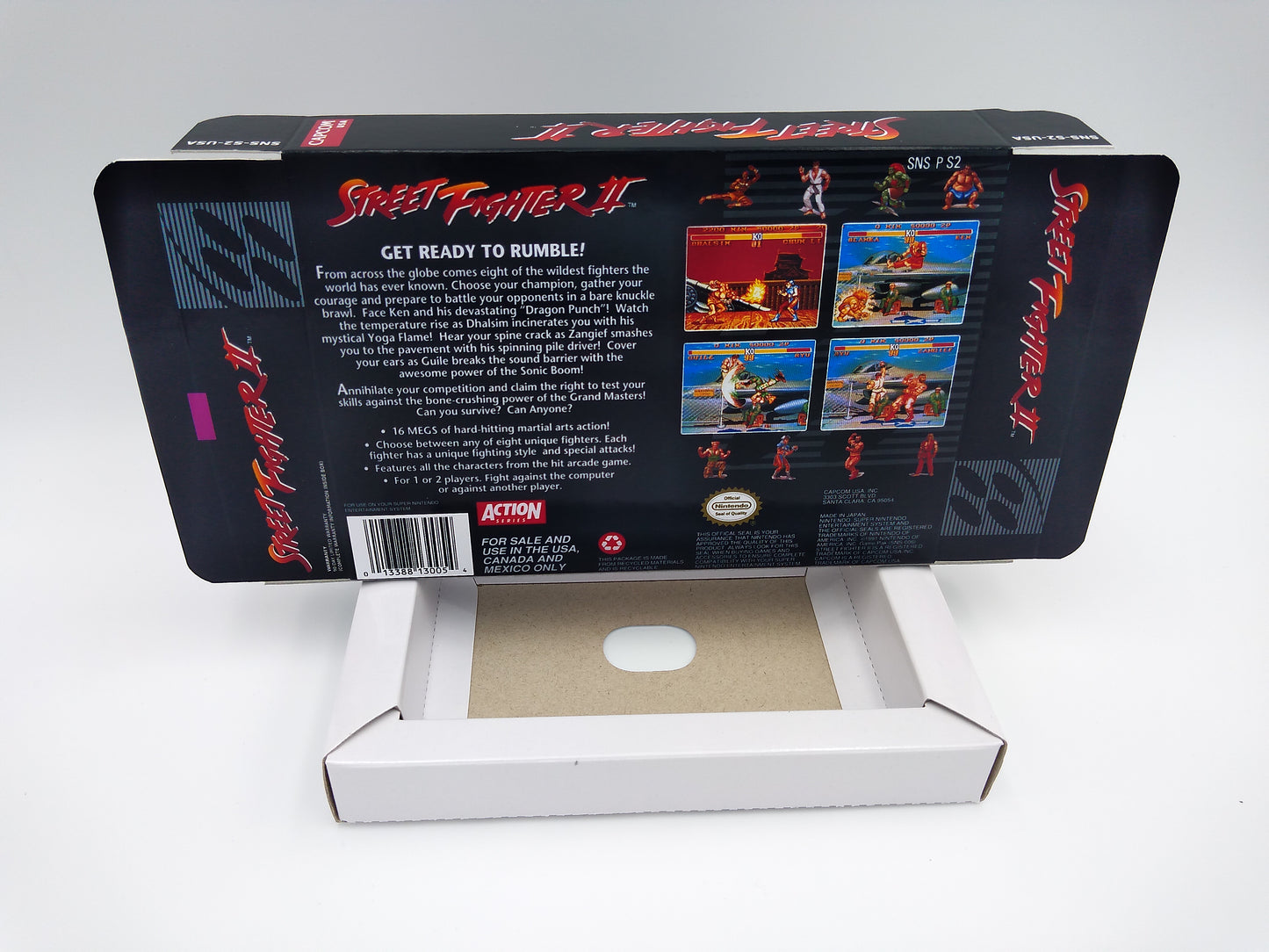 Street Fighter 2 - NTSC or PAL - box with inner tray option - SNES - thick cardboard as in the original. Top Quality !!