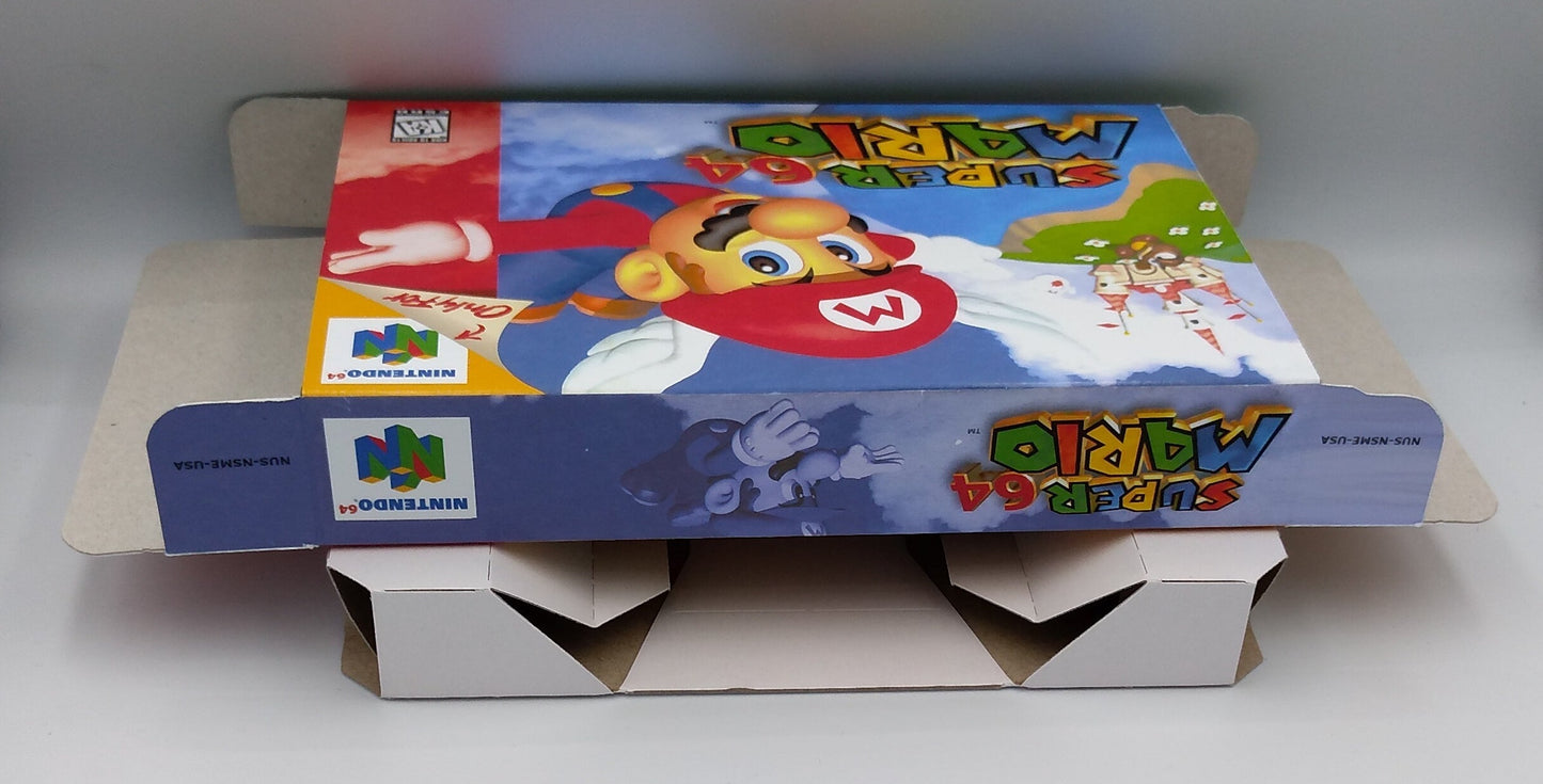 Super Mario 64 - Box Replacement, Manual, Inner Tray - PAL, NTSC or Australian PAL - Nintendo 64/ N64 - thick cardboard as in the original.