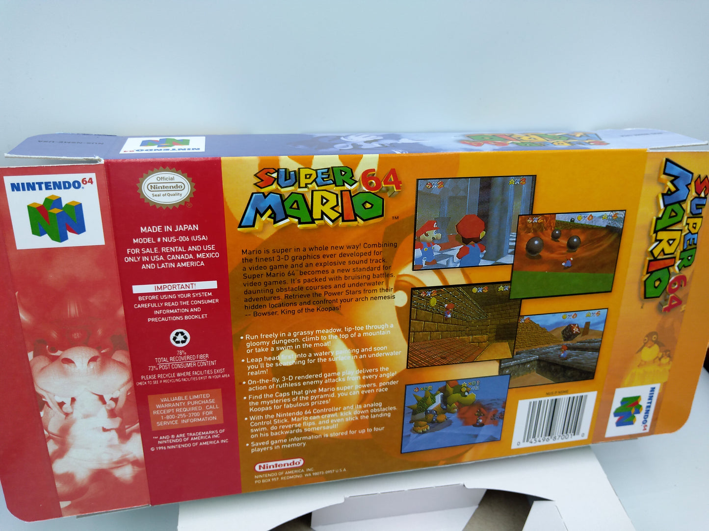 Super Mario 64 - Box Replacement, Manual, Inner Tray - PAL, NTSC or Australian PAL - Nintendo 64/ N64 - thick cardboard as in the original.