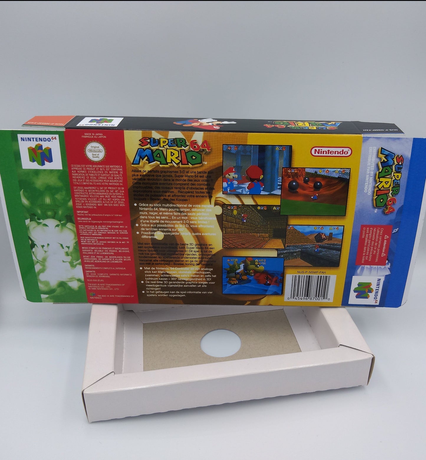 Super Mario 64 - Box Replacement, Manual, Inner Tray - PAL, NTSC or Australian PAL - Nintendo 64/ N64 - thick cardboard as in the original.