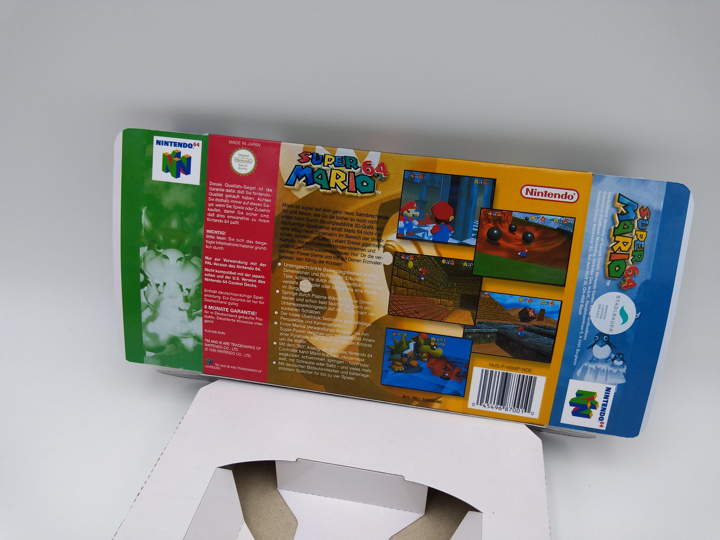 Super Mario 64 - Box Replacement, Manual, Inner Tray - PAL, NTSC or Australian PAL - Nintendo 64/ N64 - thick cardboard as in the original.