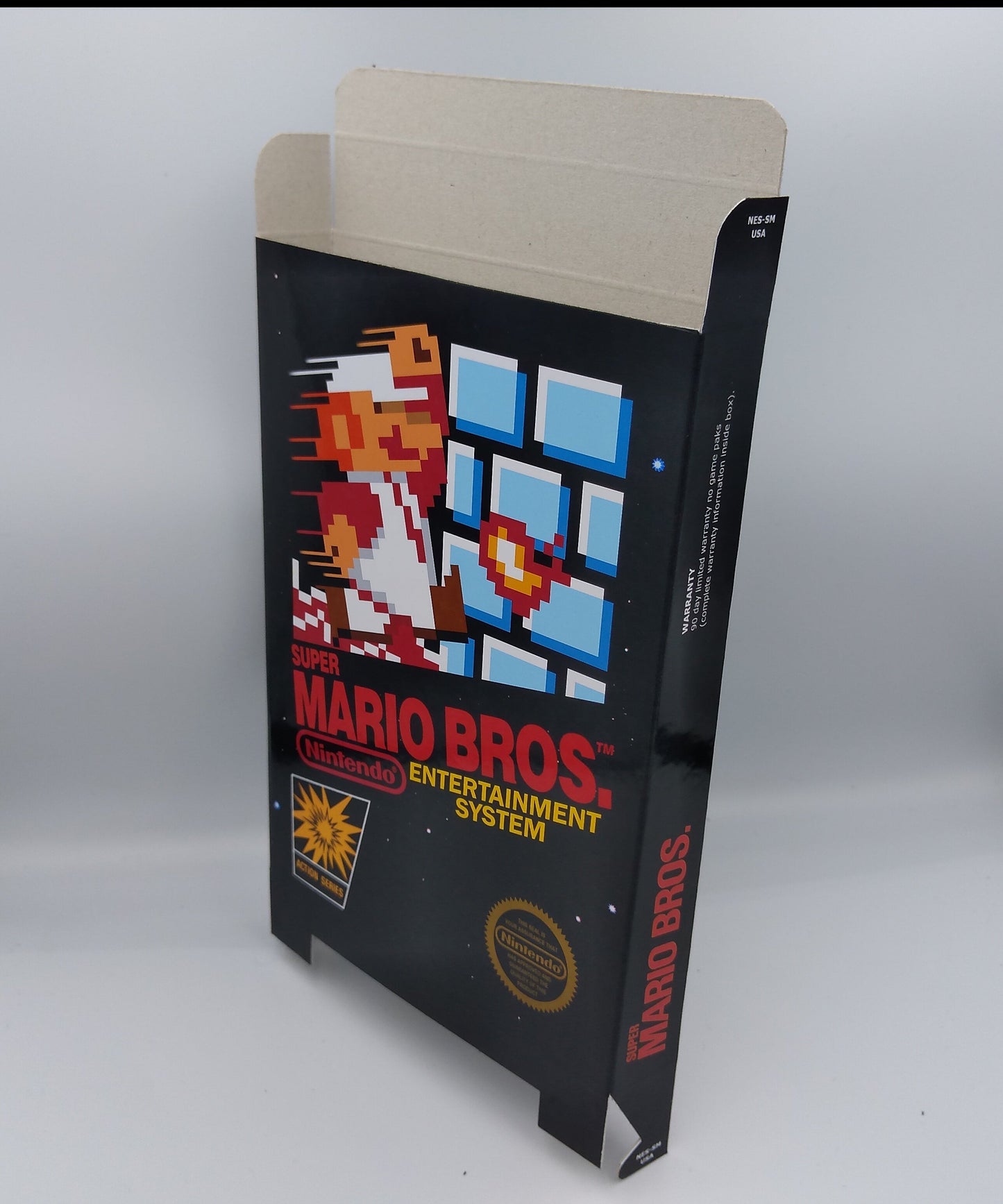 Super Mario Bros - Replacement Box, Manual, Dust Cover, Block - NTSC or PAL - NES - thick cardboard as in the original. Top Quality !