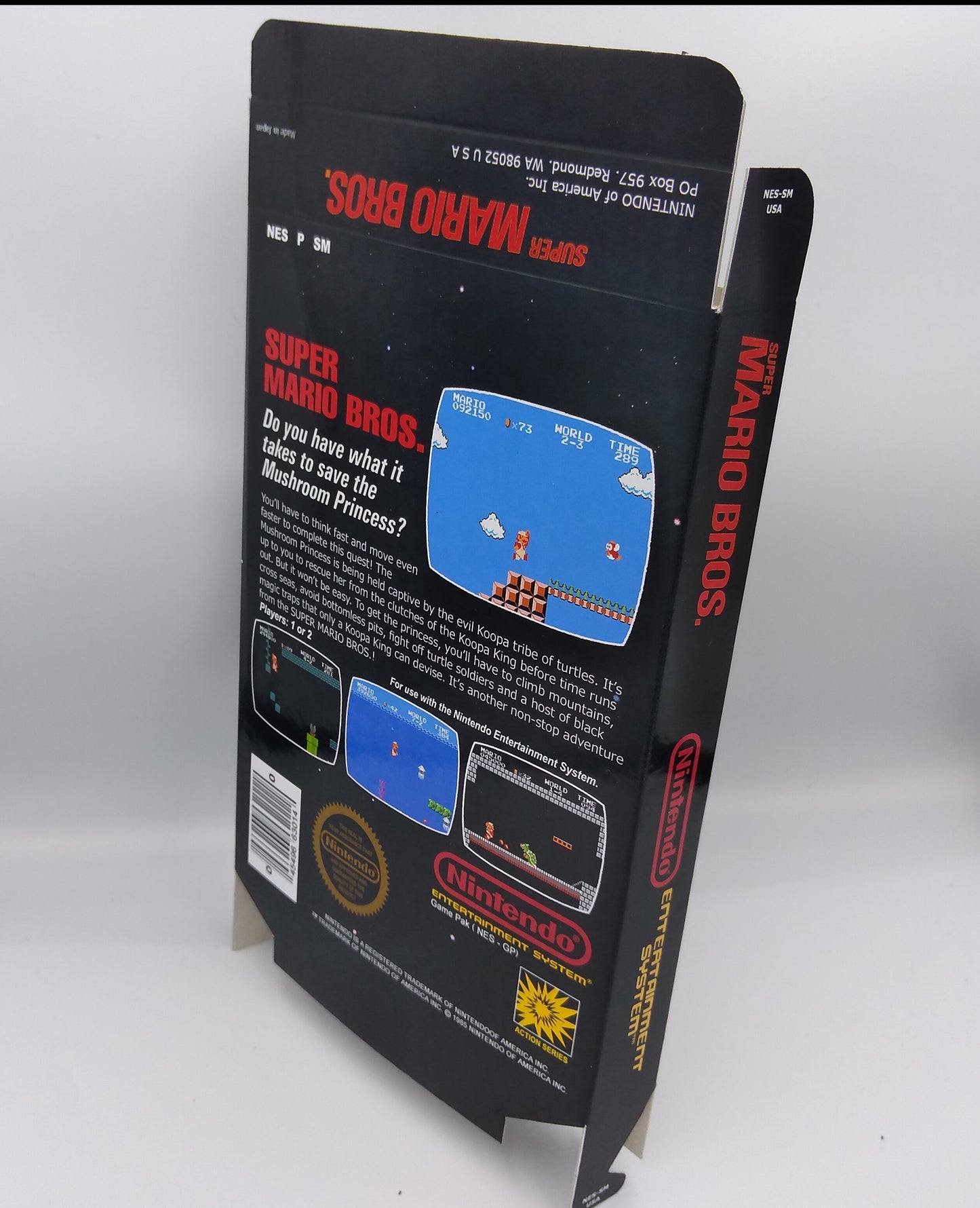 Super Mario Bros - Replacement Box, Manual, Dust Cover, Block - NTSC or PAL - NES - thick cardboard as in the original. Top Quality !