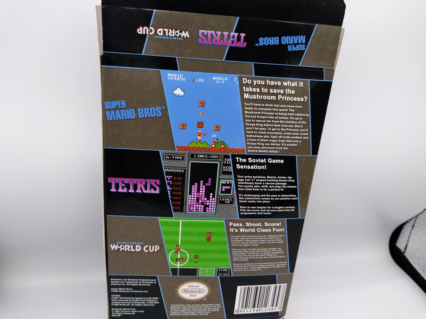 Super Mario Bros, Tetris, World Cup - NES - thick cardboard as in the original, HQ !