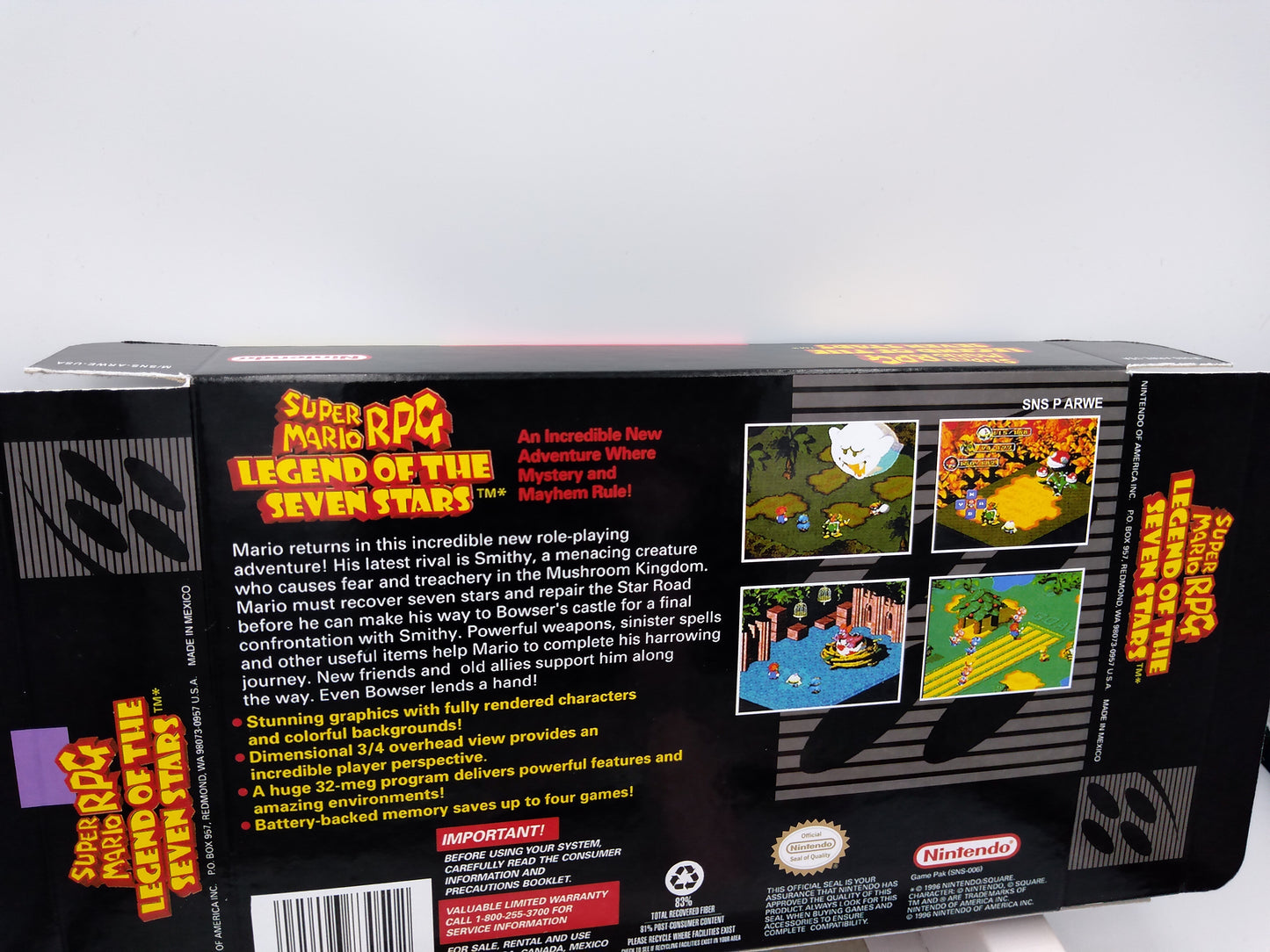 Super Mario RPG legends of the Seven Stars - box with inner tray option - Pal or NTSC - SNES - thick cardboard as in the original.