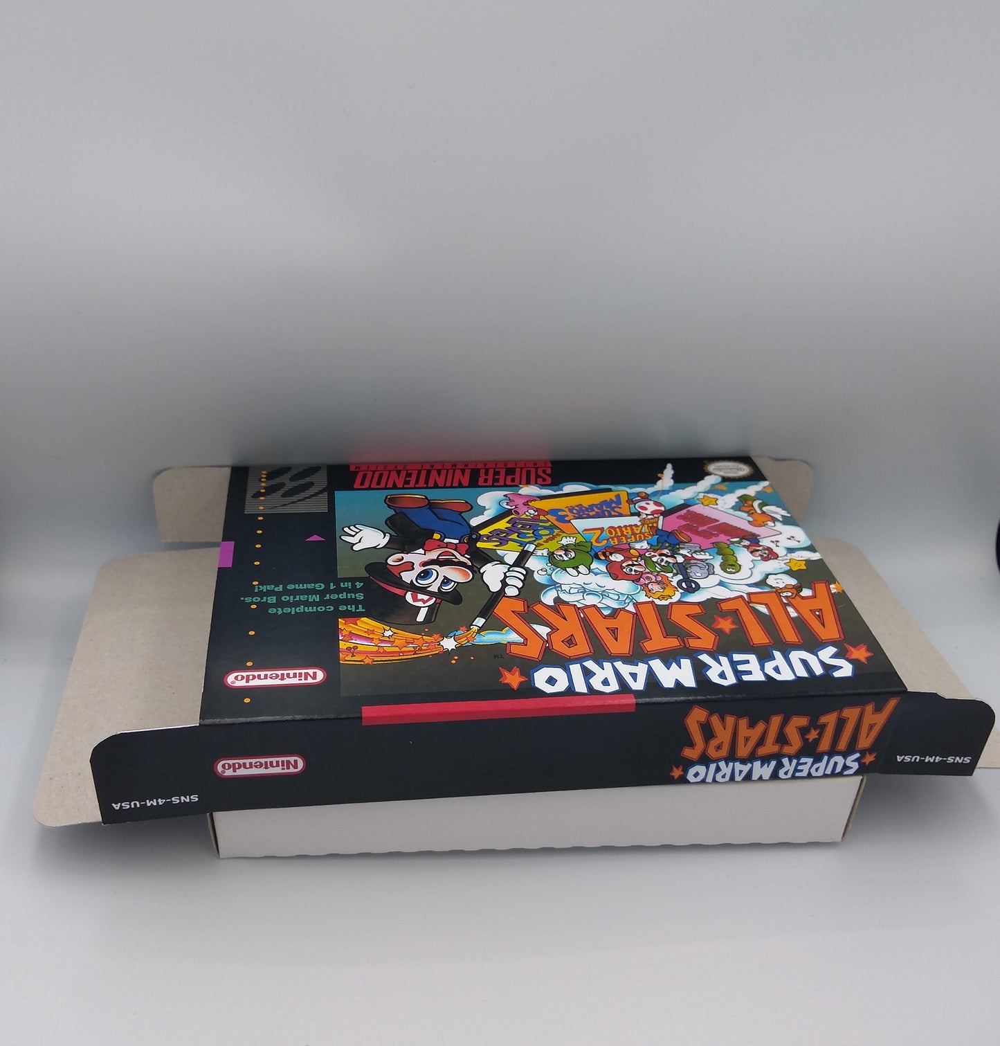 Super Mario All Stars - NTSC or PAL - Replacement Box, Manual, Inner Tray - SNES - thick cardboard as in the original. Top Quality !