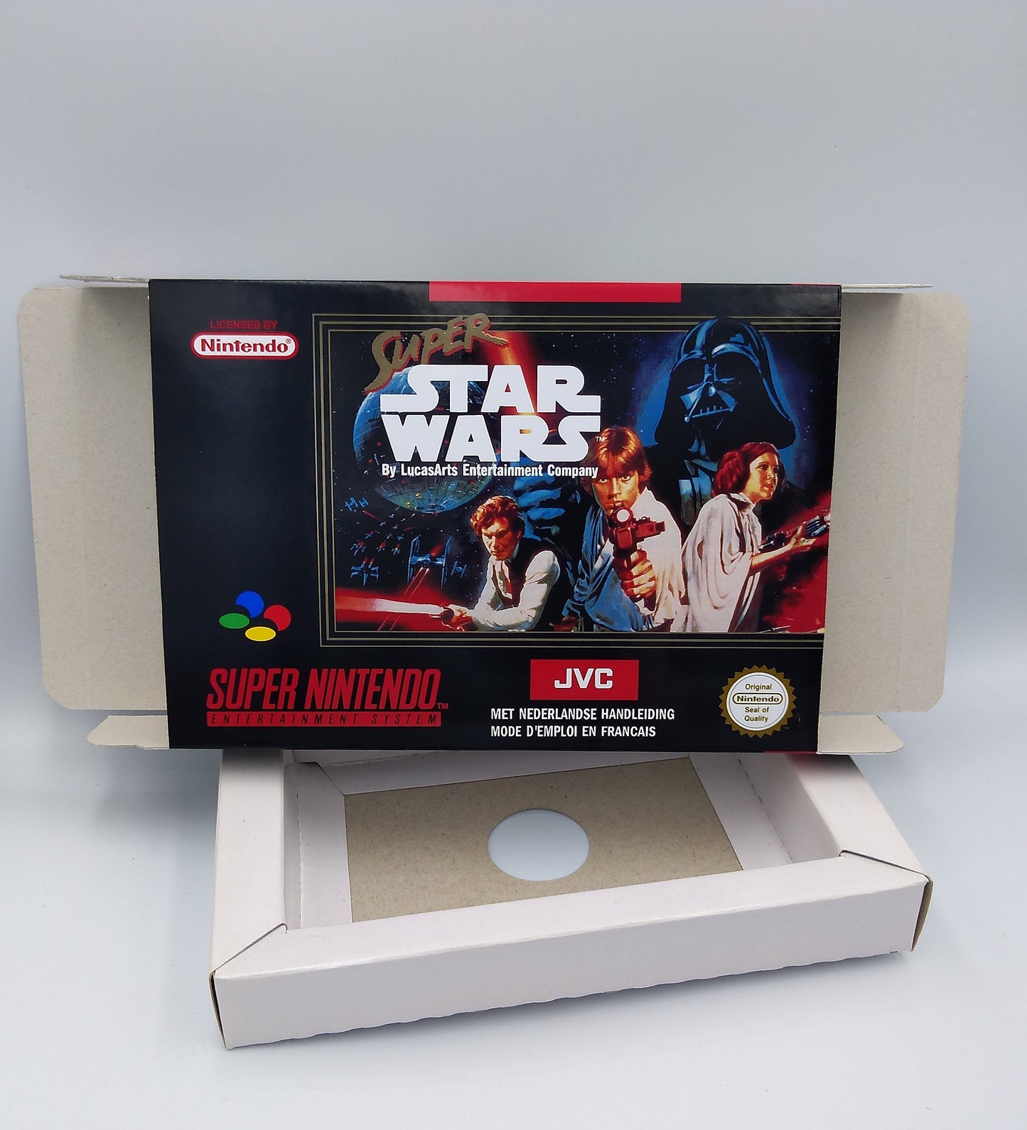 Super Star Wars - box with inner tray option - PAL or NTSC - Super Nintendo/ SNES- thick cardboard. Top Quality !