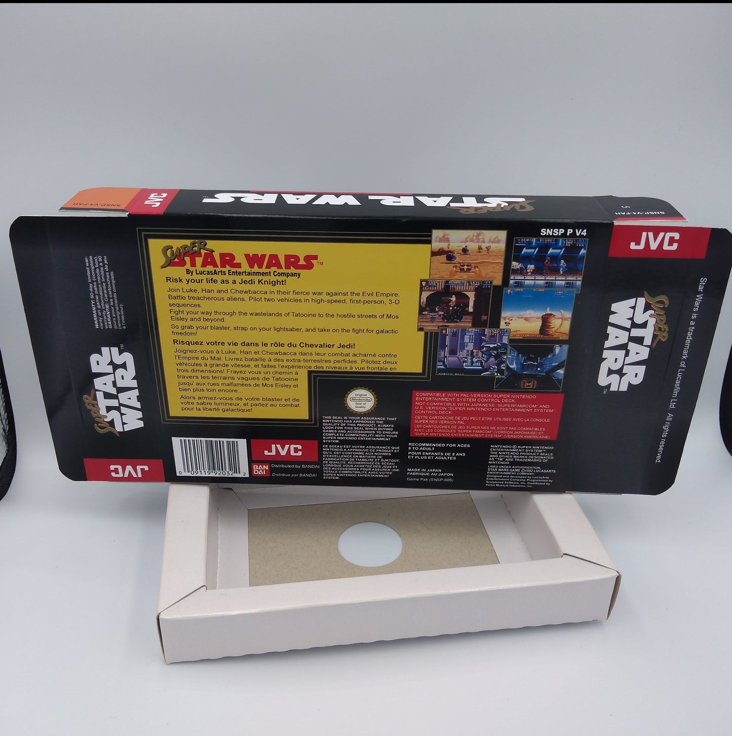 Super Star Wars - box with inner tray option - PAL or NTSC - Super Nintendo/ SNES- thick cardboard. Top Quality !