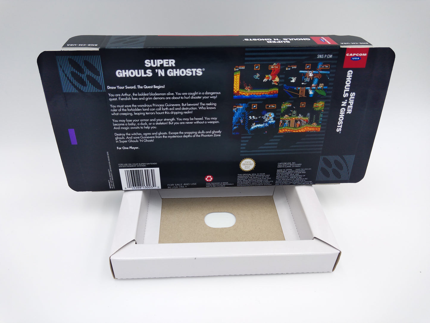 Super Ghouls 'n Ghosts - box with inner tray option - PAL or NTSC - SNES - thick cardboard as in the original. Top Quality !!