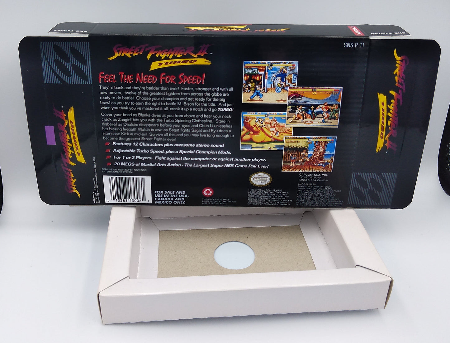 Street Fighter II Turbo - NTSC or PAL - box with inner tray option - Snes - thick cardboard as in the original. Top Quality !