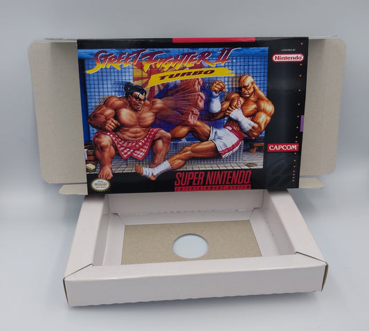 Street Fighter II Turbo - NTSC or PAL - box with inner tray option - Snes - thick cardboard as in the original. Top Quality !